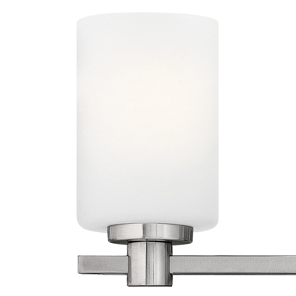 Hinkley Karlie Large 4-Light Bathroom Vanity Light - Transitional Style, Damp Rated, Etched Opal Glass Shade, Brushed Nickel Finish - Perfect for Master Bath, Powder Room & Spa-Like Retreats