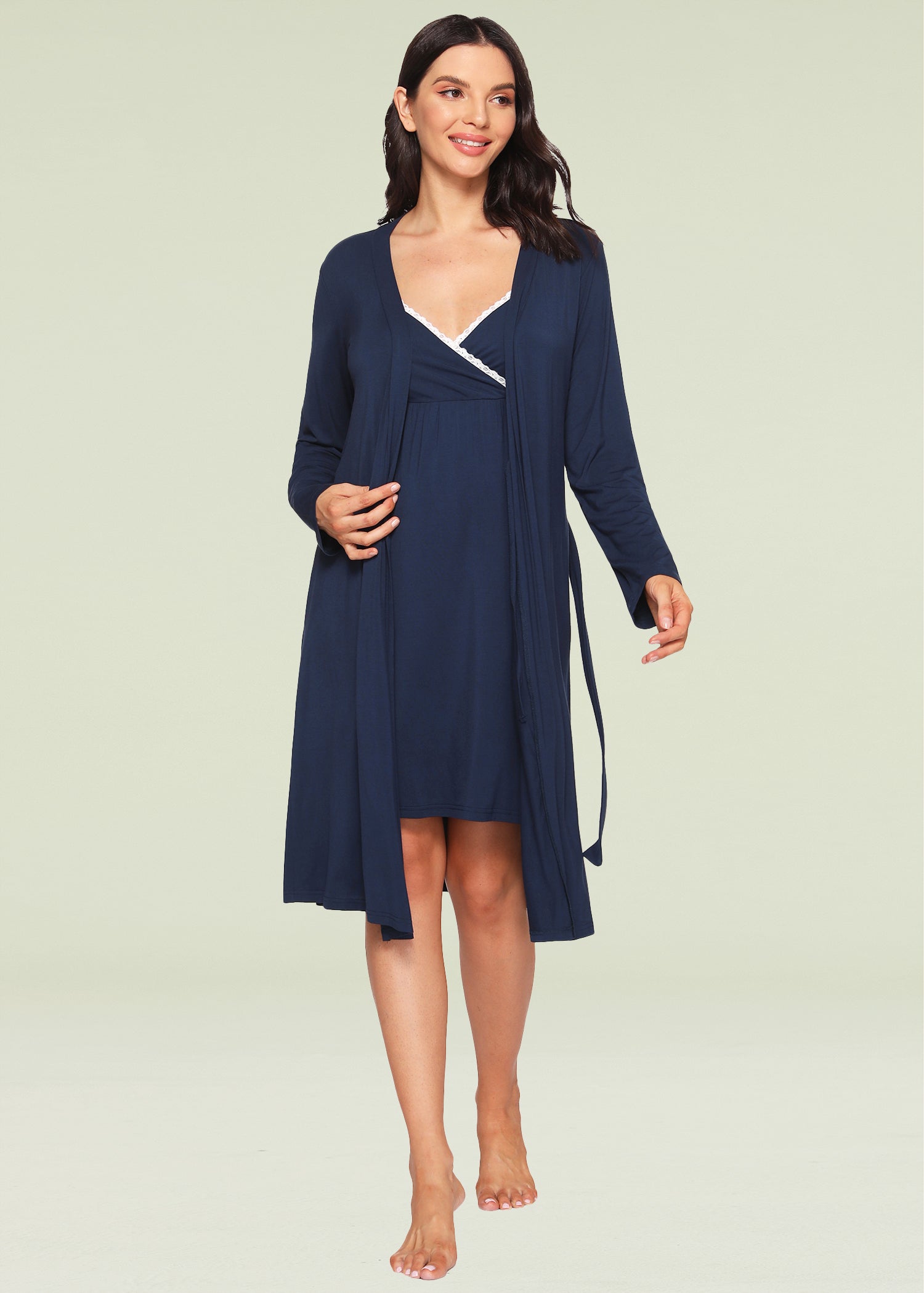 Soft & Comfortable Women's Bamboo Viscose Nursing Nightgown & Robe Set - Breastfeeding Pajamas for New Moms - Perfect for Maternity, Postpartum & Nursing at Home