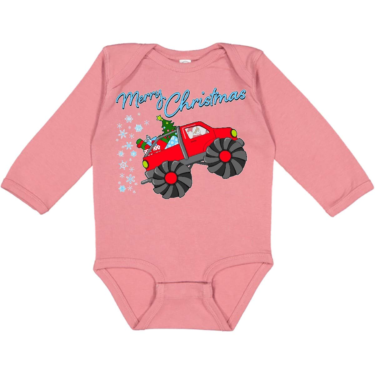 Inktastic Merry Christmas Santa Drives a Monster Truck Long Sleeve Baby Bodysuit - Fun Holiday Outfit for Infants & Toddlers