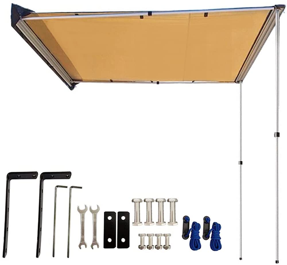 DANCHEL OUTDOOR Waterproof Car Side Awning 4.9x6.5ft for Trailer, SUV, Truck, Van Overland Camping | Sunshade Pull-Out Off-Road 4WD Vehicle Rooftop Tent Tarp | Khaki | Perfect for Beach, Picnic, and Outdoor Adventures