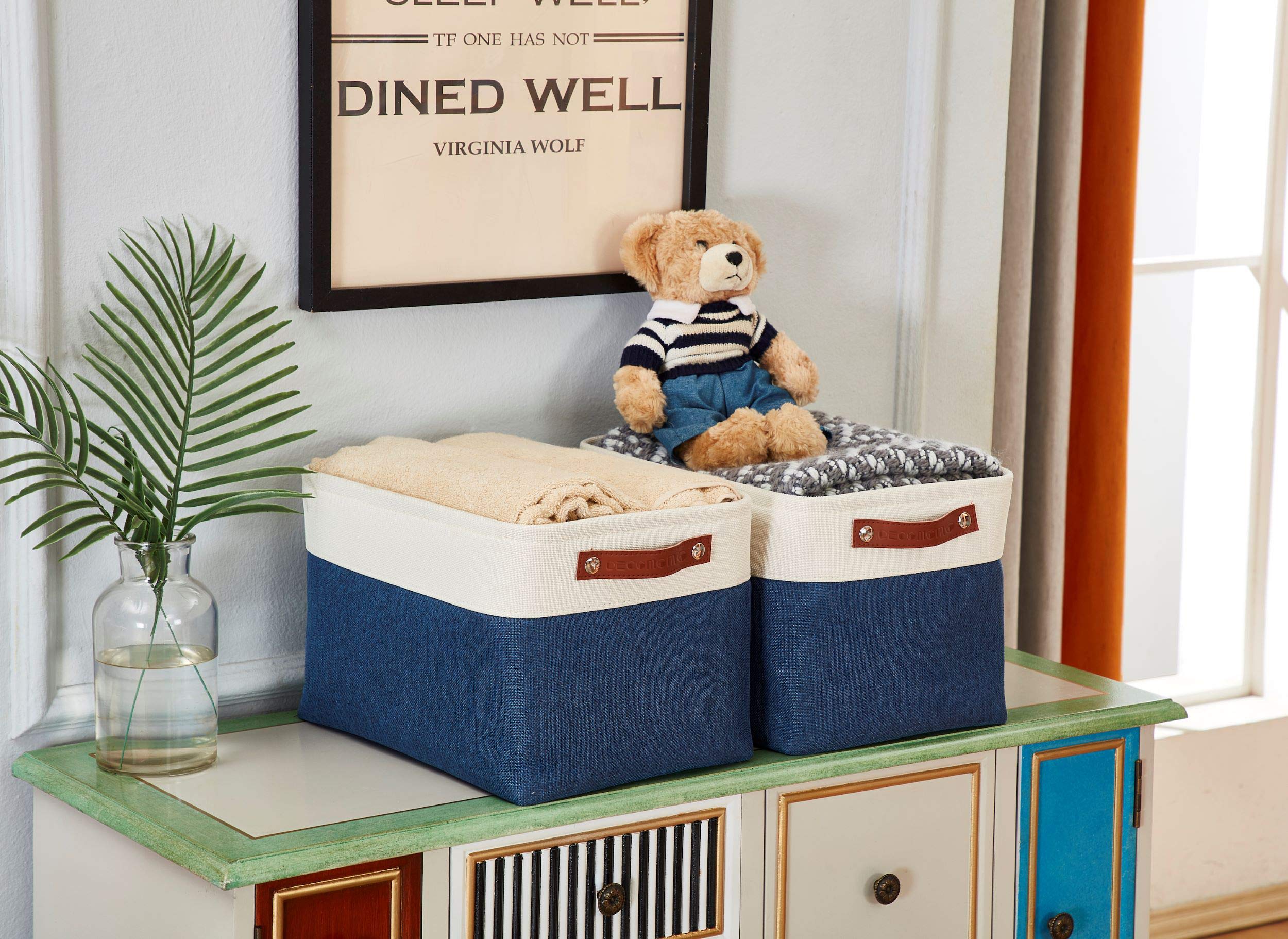 DECOMOMO XL Fabric Storage Bins - 3 Pack Navy Blue & White Storage Baskets for Shelves, Closet Organization, Nursery, Toys | Perfect for Home, Office & Kids Room Storage Solutions
