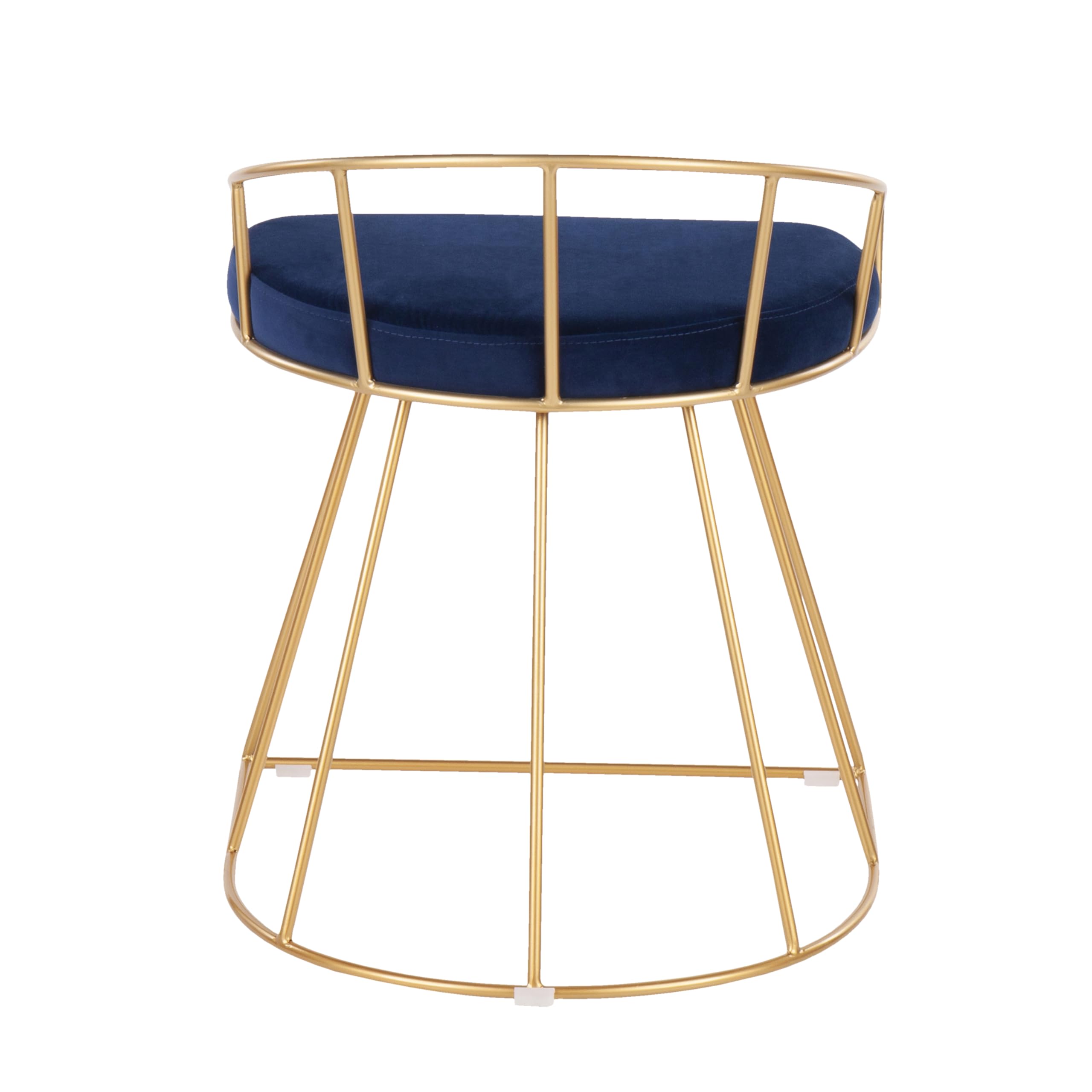 LumiSource Gold and Blue Vanity Stool - Elegant Makeup Stool with Cushion for Bedroom, Dressing Room & Boudoir Decor