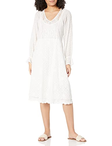 Johnny Was Women's Bohemian Floral Long Sleeve Eyelet Dress - Perfect for Casual Outings, Beach Vacations & Summer Weddings