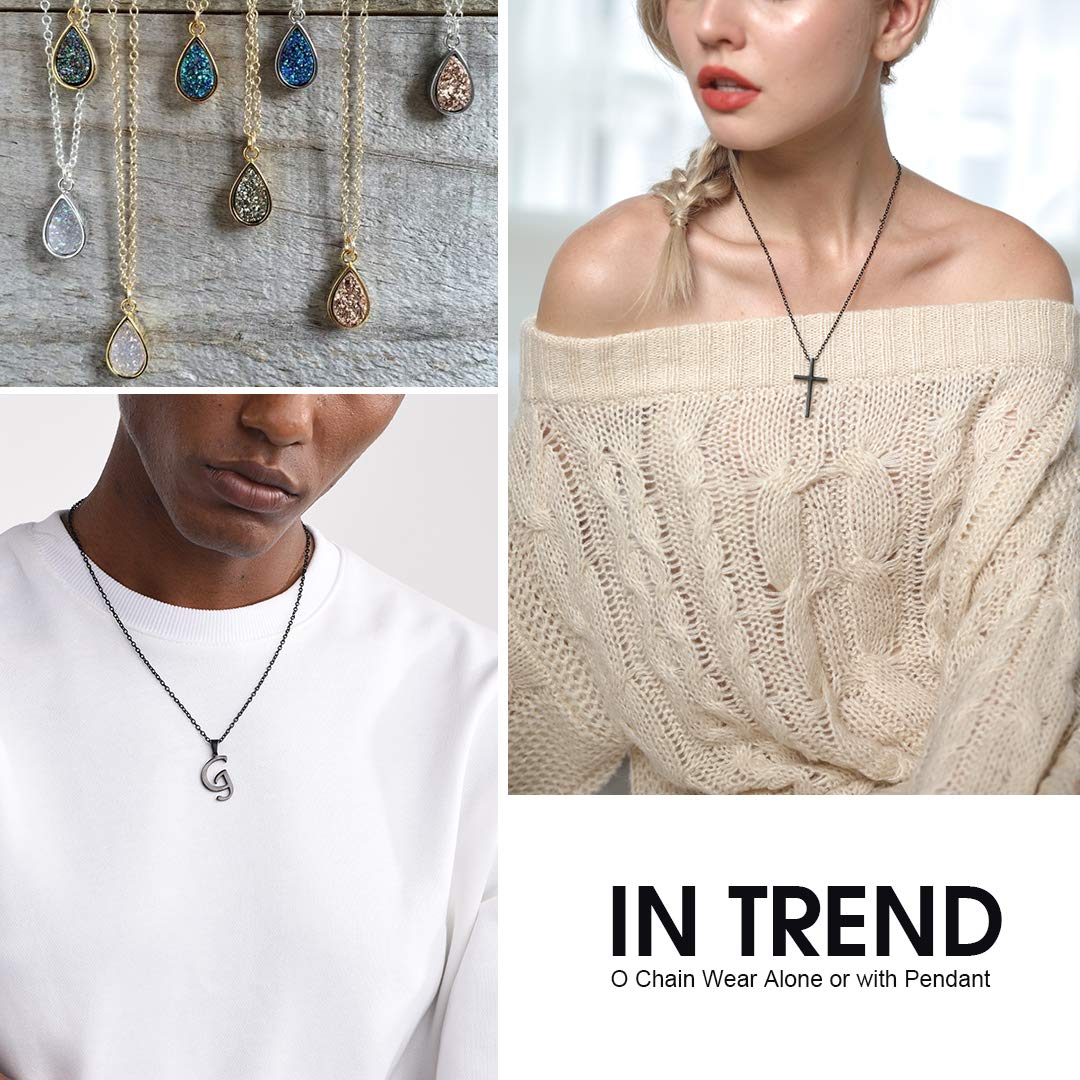 ChainsHouse Thin Rolo Chain Necklaces for Women & Men - 1.4MM/2MM Stainless Steel Cable Chains with 5cm Extender - 14K Gold, Rose Gold & Black Plated Options - 16-30 Inch Adjustable Length - Perfect for Layering, Gifting & Everyday Wear