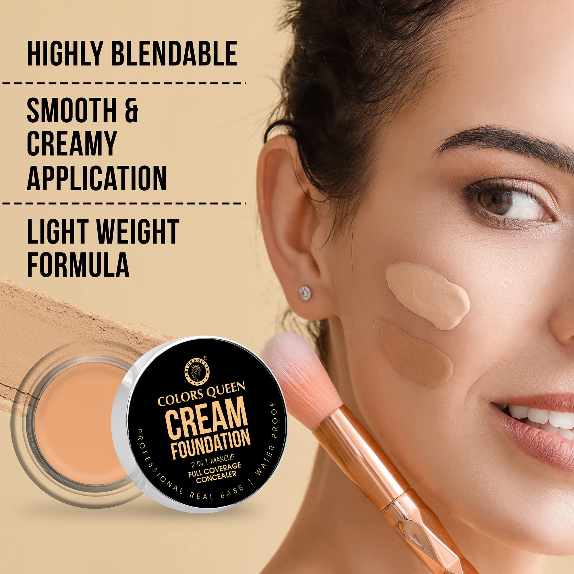 Colors Queen Real Base 2-in-1 Cream Foundation & Concealer - Lightweight Full Coverage Matte Makeup with SPF | Long Lasting Liquid Foundation for Flawless Skin (Shade FS-29) | Perfect for Daily Wear, Special Occasions & Photo Shoots