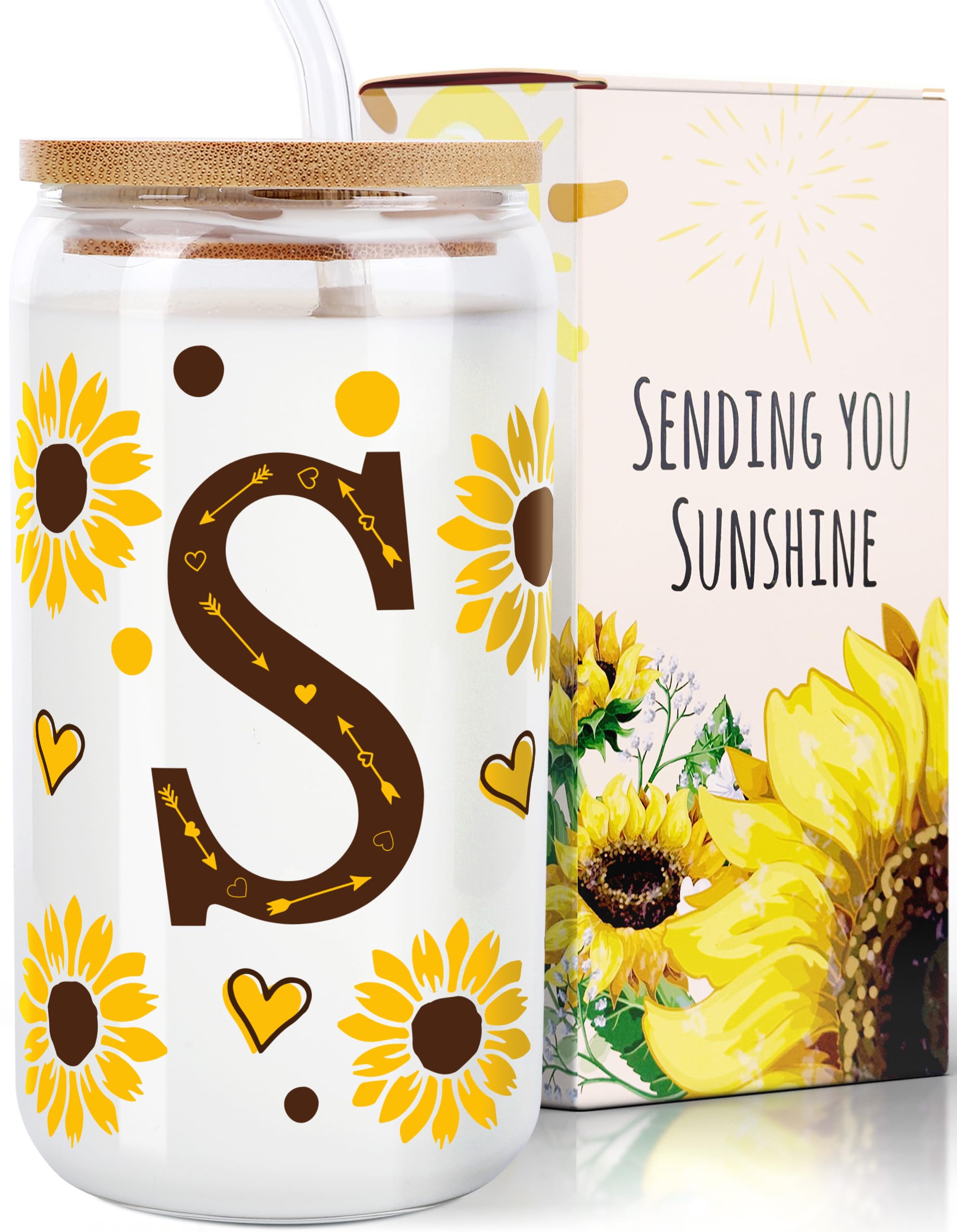 Personalized Sunflower Tumbler with Lid - Cute Sunflower Glass Mug for Women, Sunflower Birthday Gifts for Mom, Sister, Best Friend - Perfect for Coffee, Tea, Office, Home & Outdoor Use