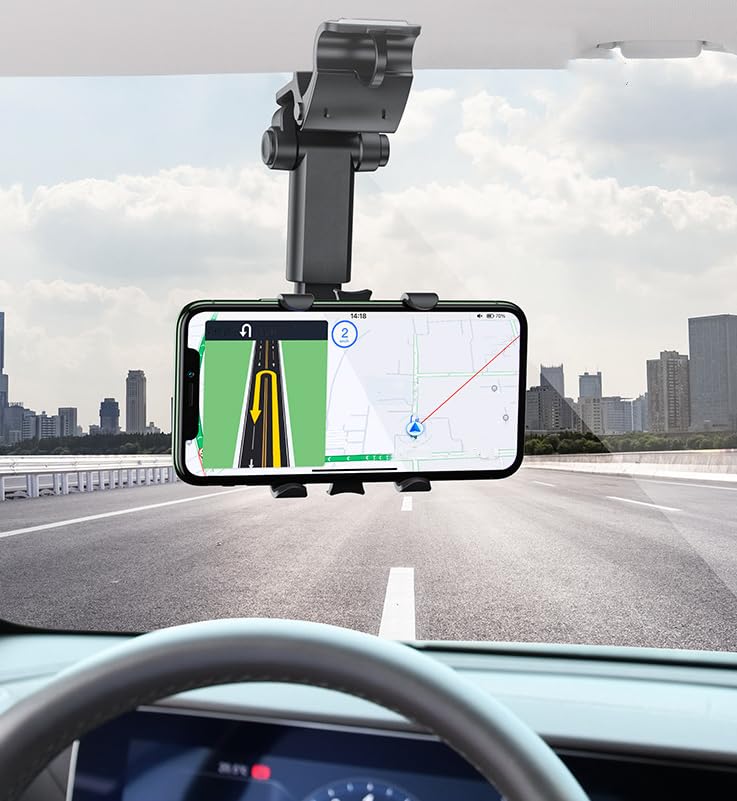 360° Rotatable Car Phone Mount - Universal Sun Visor Clip Holder for iPhone, Samsung & Most Smartphones - Hands-Free GPS Navigation for Driving, Commuting & Road Trips