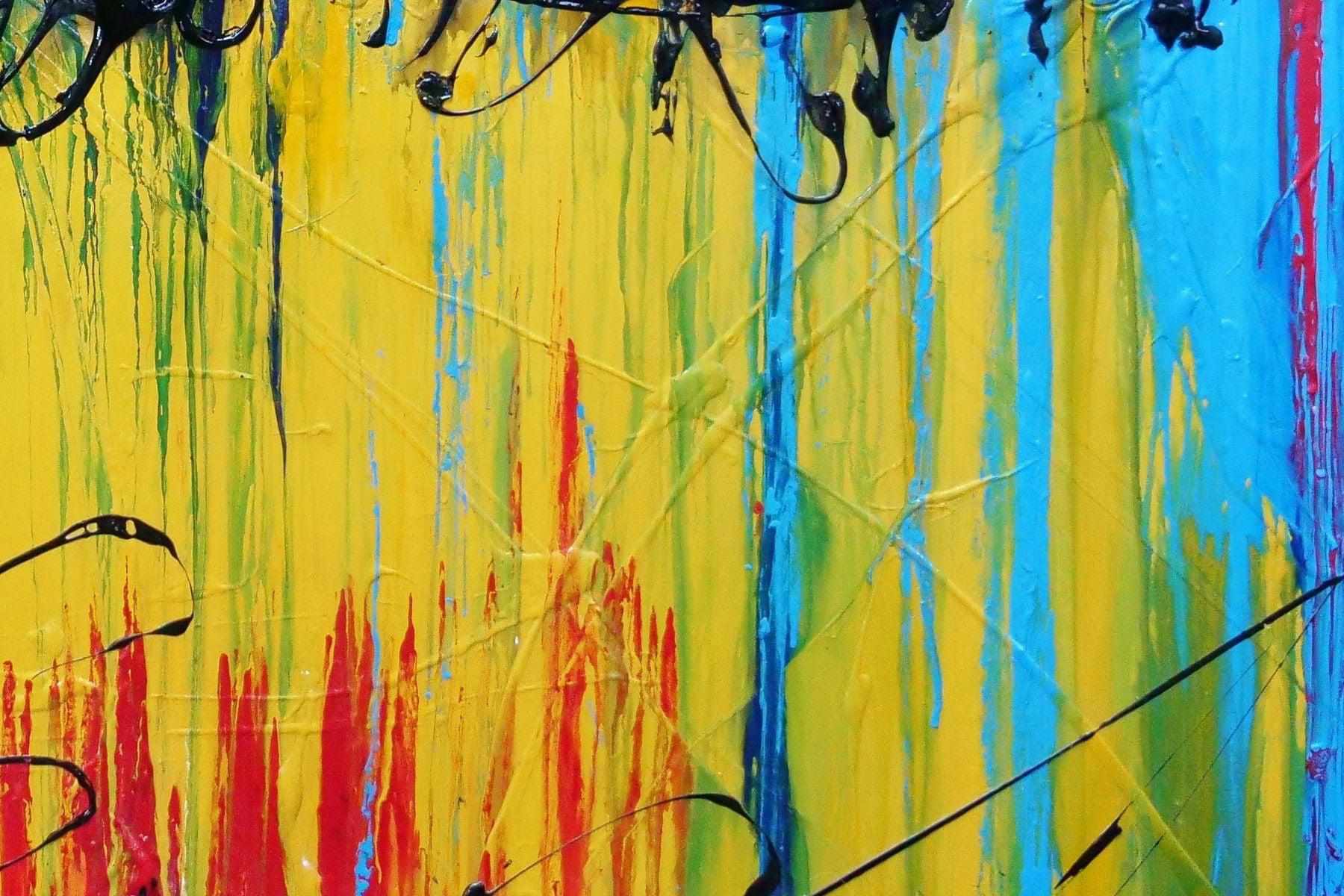 200cm x 120cm Yellow Blue Textured Abstract Canvas Art - Modern Large Wall Painting for Living Room, Bedroom & Office Decor