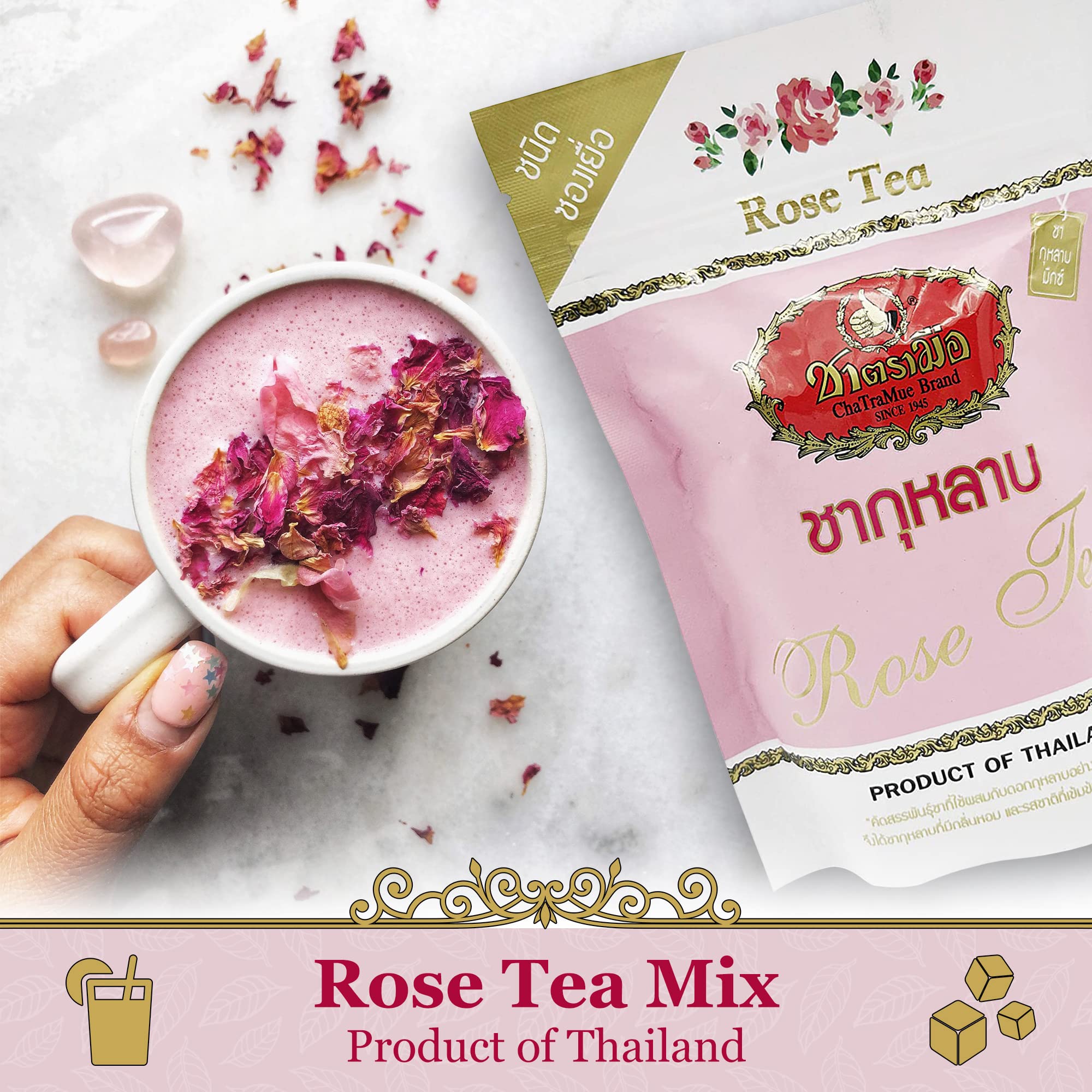 Premium Thai Tea Sampler - Cha Tra Mue Original, Matcha, Gold Aroma & Green Tea Bags (40g x 50 Sachets) + Rose Tea - Authentic Thai Milk Tea Mix for Bubble Tea, Iced Tea & Dessert Recipes