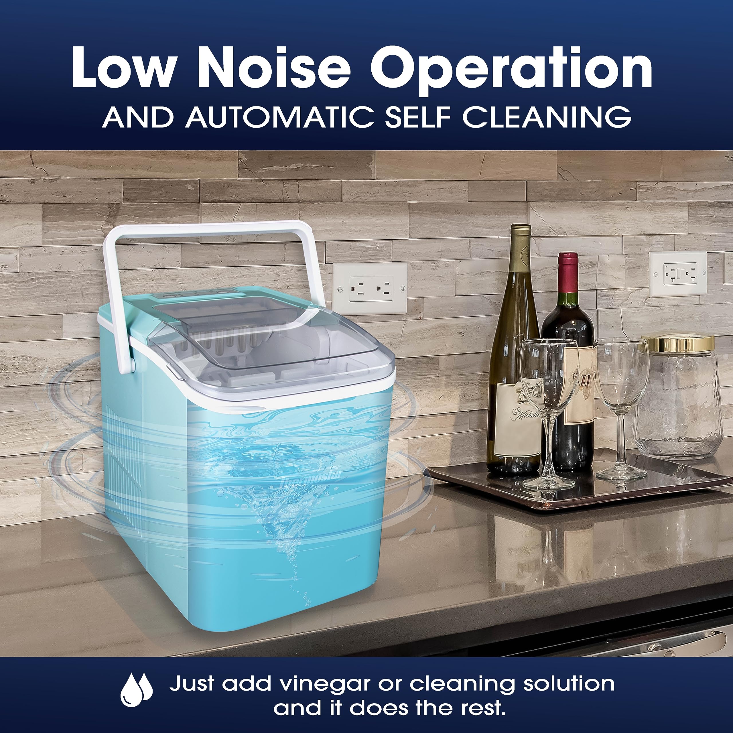 Thermostar Automatic Self-Cleaning Portable Electric Countertop Ice Maker Machine - 26 lbs/24H with Ice Scoop & Basket - Perfect for Cocktails, Parties, Home & Office Use