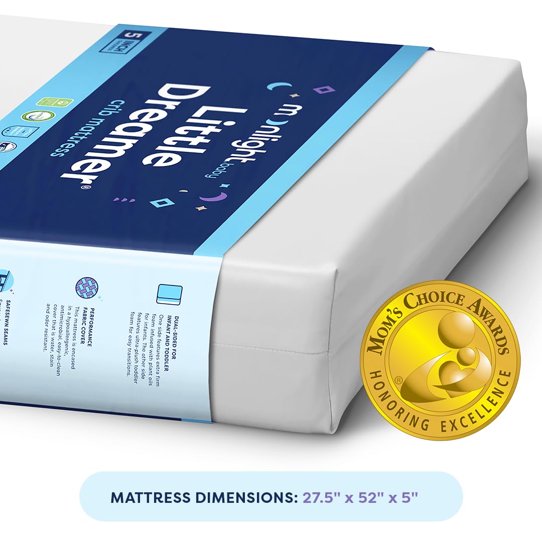 Moonlight Slumber Little Dreamer Firm Dual-Sided Crib Mattress - Standard Size, Waterproof, 5 Inch for Baby Nursery & Daycare Use