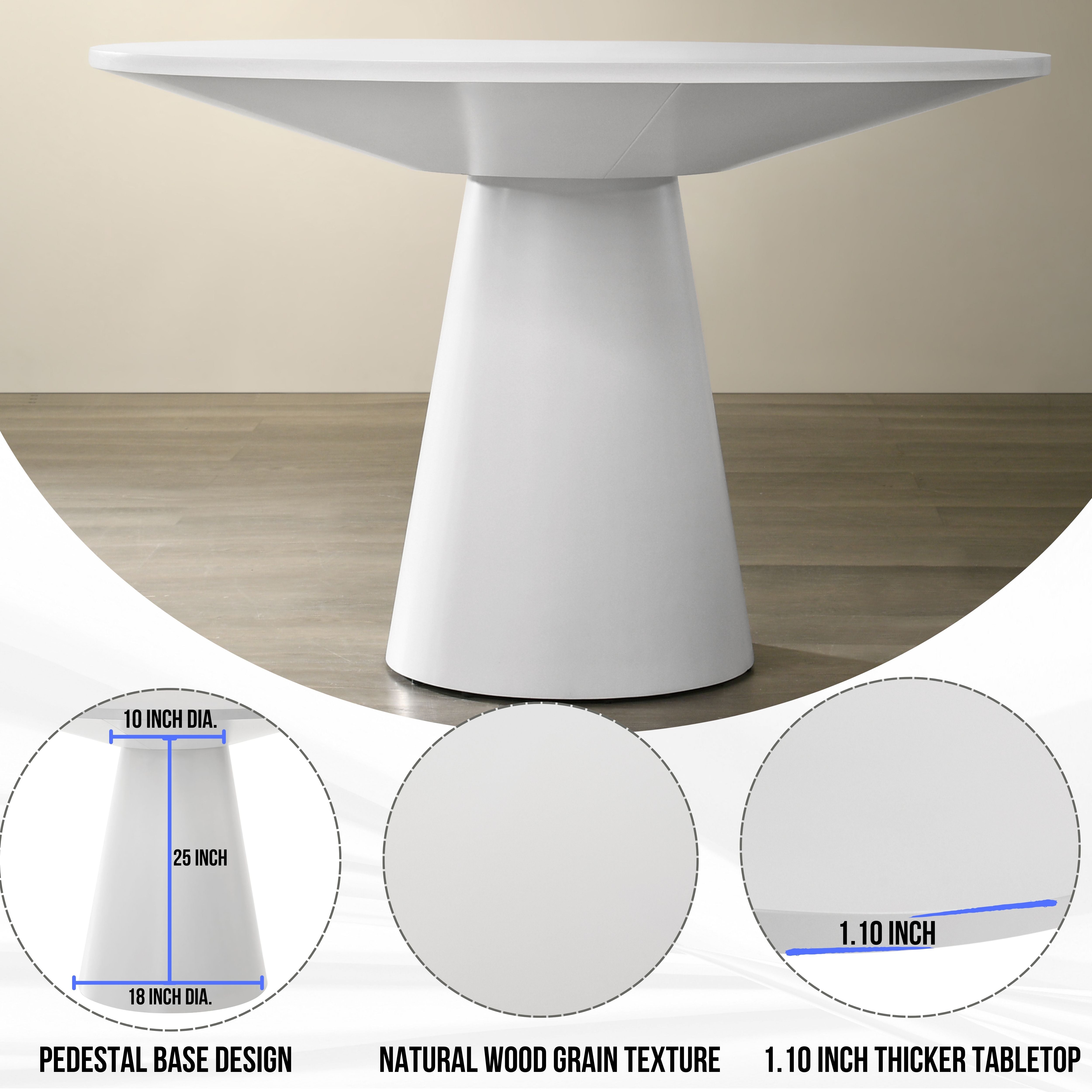 Rocco Contemporary 48-Inch Pedestal Dining Table - Modern Round Kitchen Table for Small Spaces, Perfect for Apartments, Breakfast Nooks & Cozy Dining Rooms