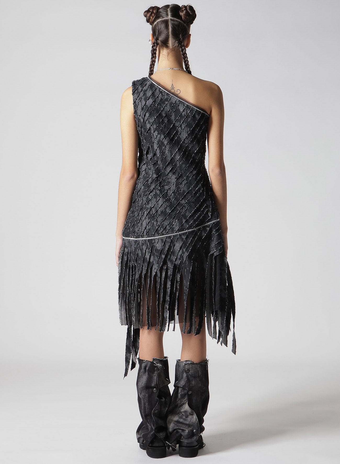 Stylish Denim Zip One Shoulder Dress with Slash Detail - Perfect for Casual Outings, Parties & Night Out
