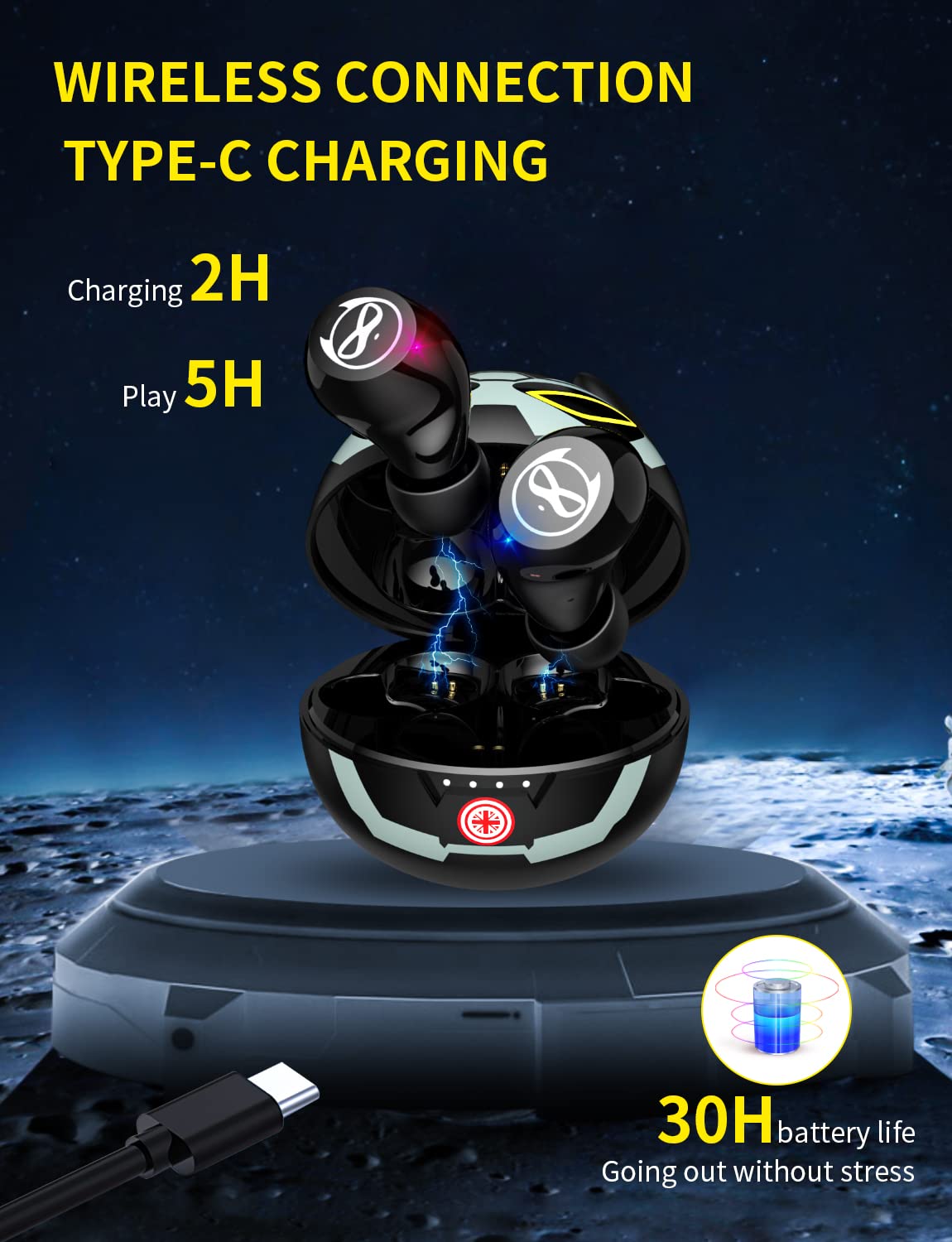 Wireless Bluetooth Earbuds for Kids - Bluetooth 5.1 Waterproof In-Ear Headphones with Mic, Charging Case & Deep Bass - 36H Playtime Touch Control Headset for School, Sports & Travel