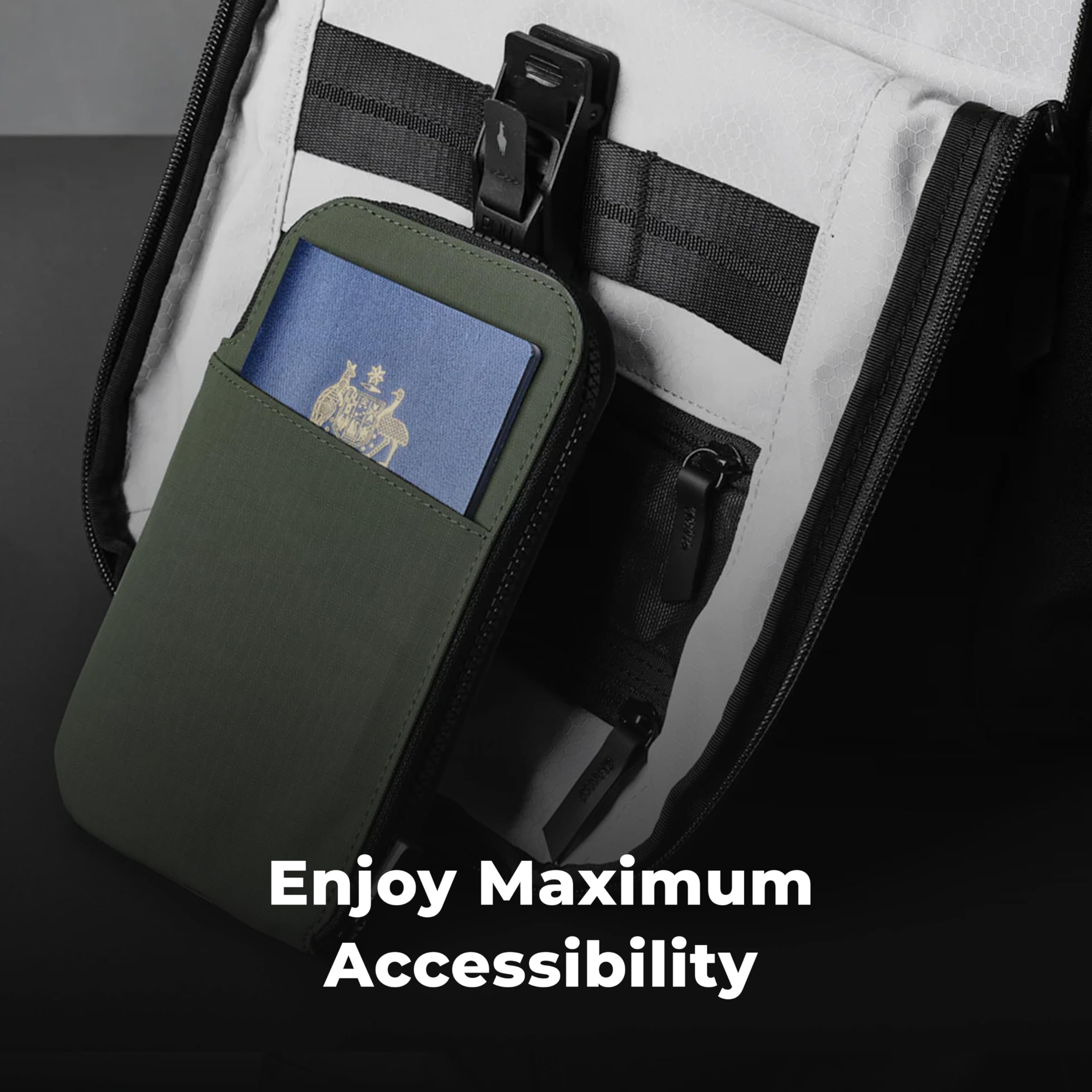 RFID Blocking Travel Wallet - Black Axoflux 210D Passport Holder with Self-Locking Zipper | Tear-Resistant Material | 4 Pockets & 2 Card Slots | HUB Accessories Compatible | Perfect for Air Travel, Business Trips & International Vacations