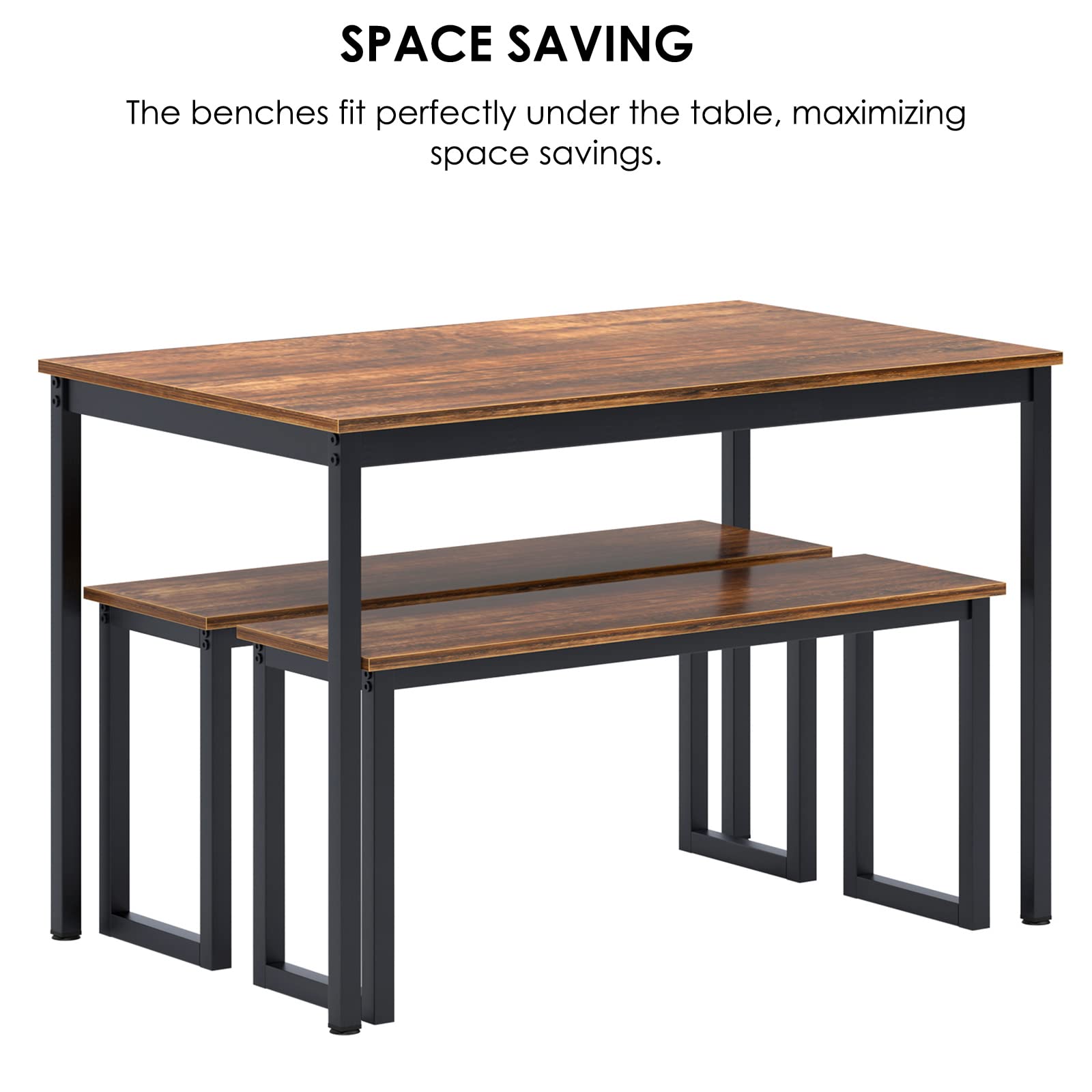 Modern 3-Piece Dining Table Set with Wood Top & Sturdy Metal Frame - Rectangular Small Space Furniture for Kitchen, Dining Room, Apartment | SogesFurniture BHUS-CZJYB-YZLD01