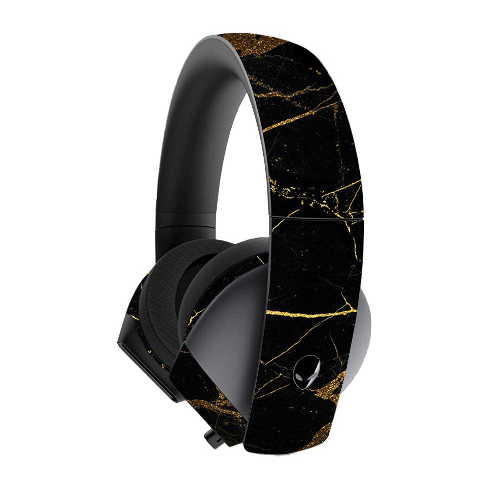 MightySkins Vinyl Skin Cover for Alienware 7.1 Gaming Headset - Black Gold Marble Design | Protective & Durable Decal Wrap | Easy to Apply & Remove | Made in USA | Perfect for Gamers & Streamers to Customize Headset Style