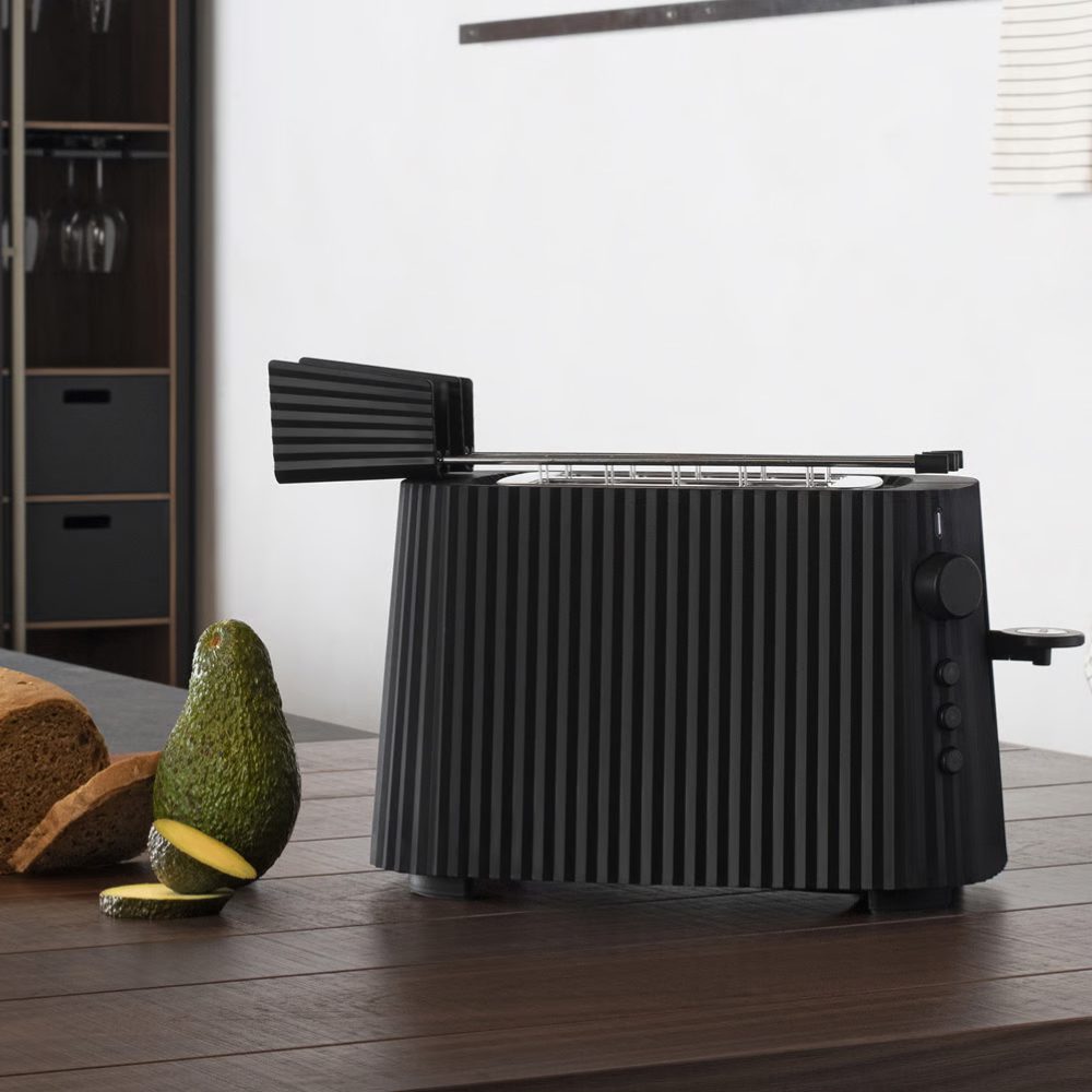 Alessi Plisse Toaster - 2 Slice Stainless Steel Toaster with Adjustable Browning Control, Black | Perfect for Breakfast, Kitchen Countertop & Small Spaces