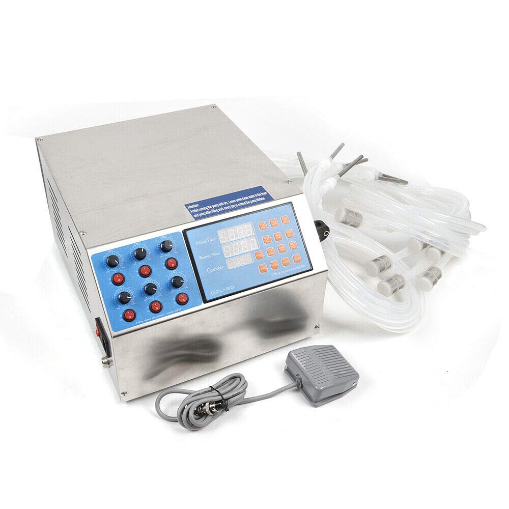 Stainless Steel Semi-Automatic Liquid Filling Machine for Water, Milk, Juice - 6 Head Bottle Filler with LCD Display & Diaphragm Pump | Perfect for Beverage Production, Home Brewing, and Small Business Packaging