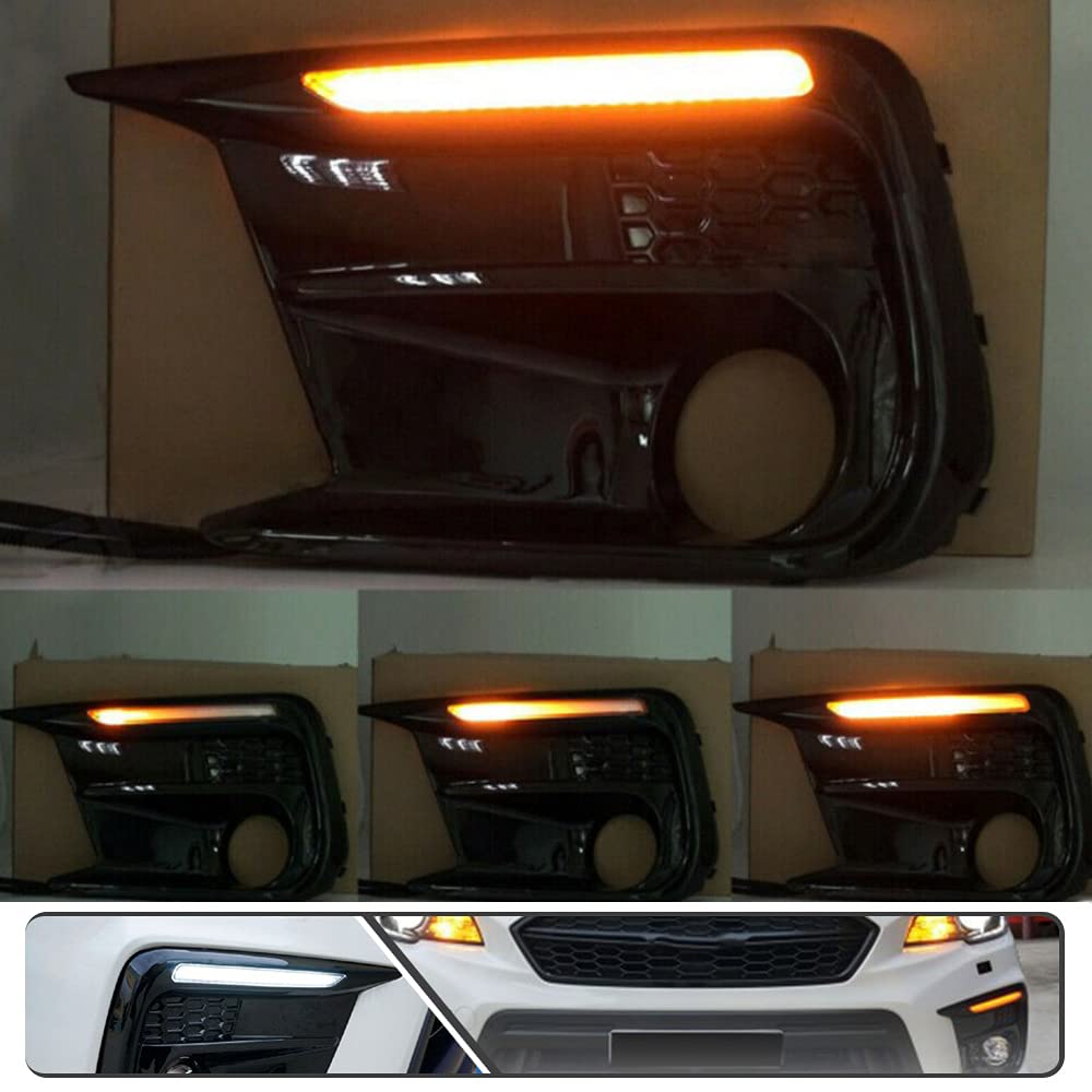 2Pcs White/Amber LED Daytime Running Lights (DRL) with Dynamic Sequential Turn Signals for Subaru WRX 2018-2020 - Fog Lamp Bezels Replacement | Enhance Visibility & Style for Day & Night Driving