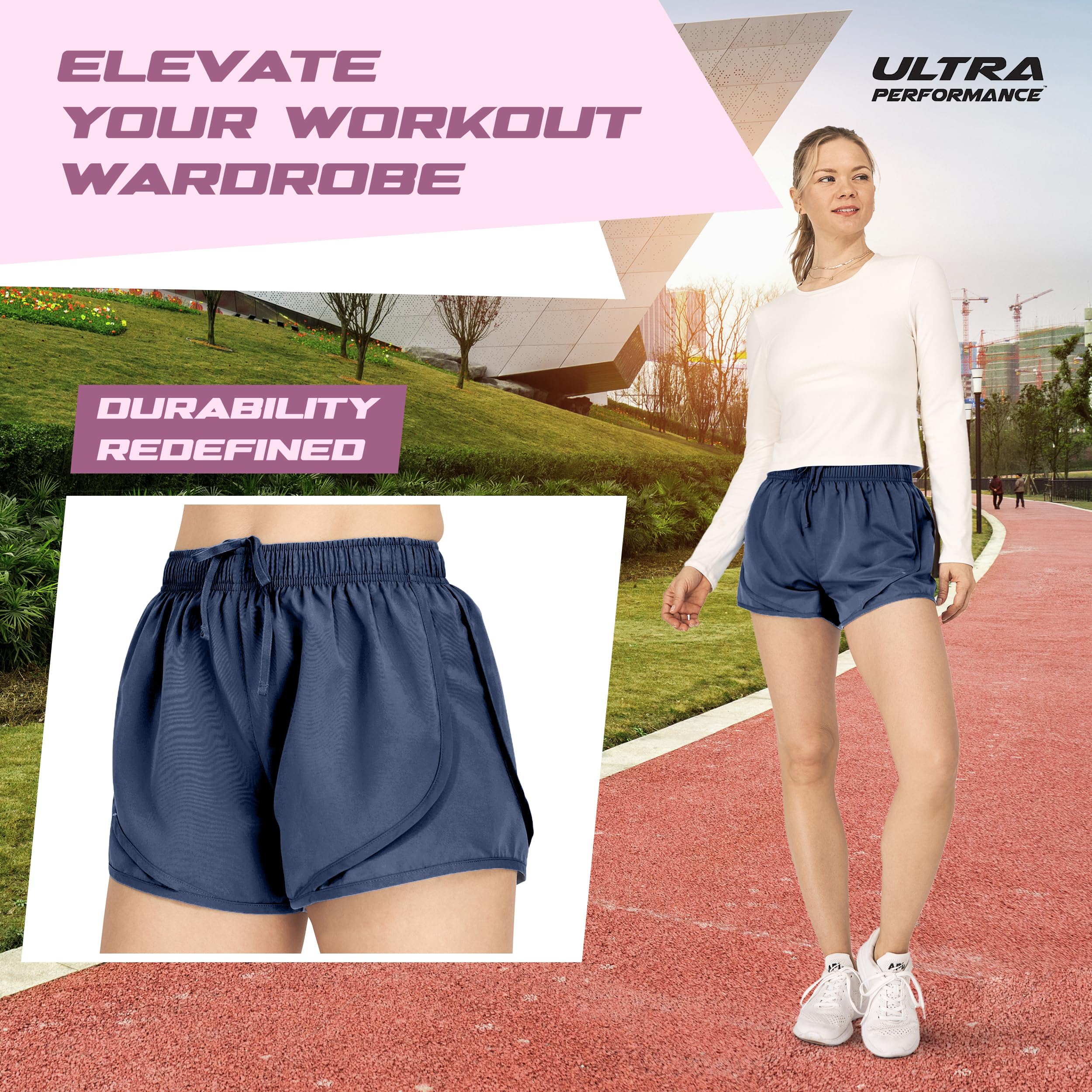 Best Women's Running Shorts 4-Pack - High Performance Athletic Workout Gym Shorts with Built-in Brief Liner - Perfect for Jogging, Yoga & Fitness Training