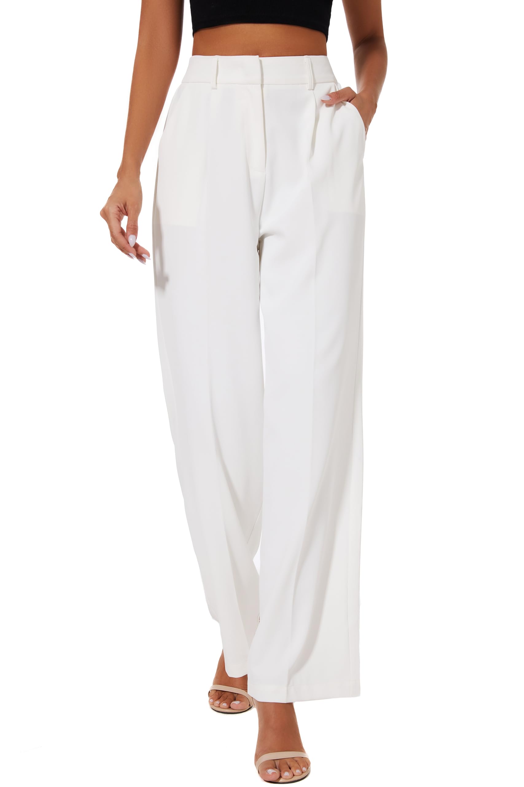 FUNYYZO Women's High Waisted Wide Leg Pants - Stretch Business Trousers with Back Elastic Waistband for Office & Work | Professional Straight Leg Suit Pants for Women | Perfect for Business Meetings, Office Wear & Formal Occasions
