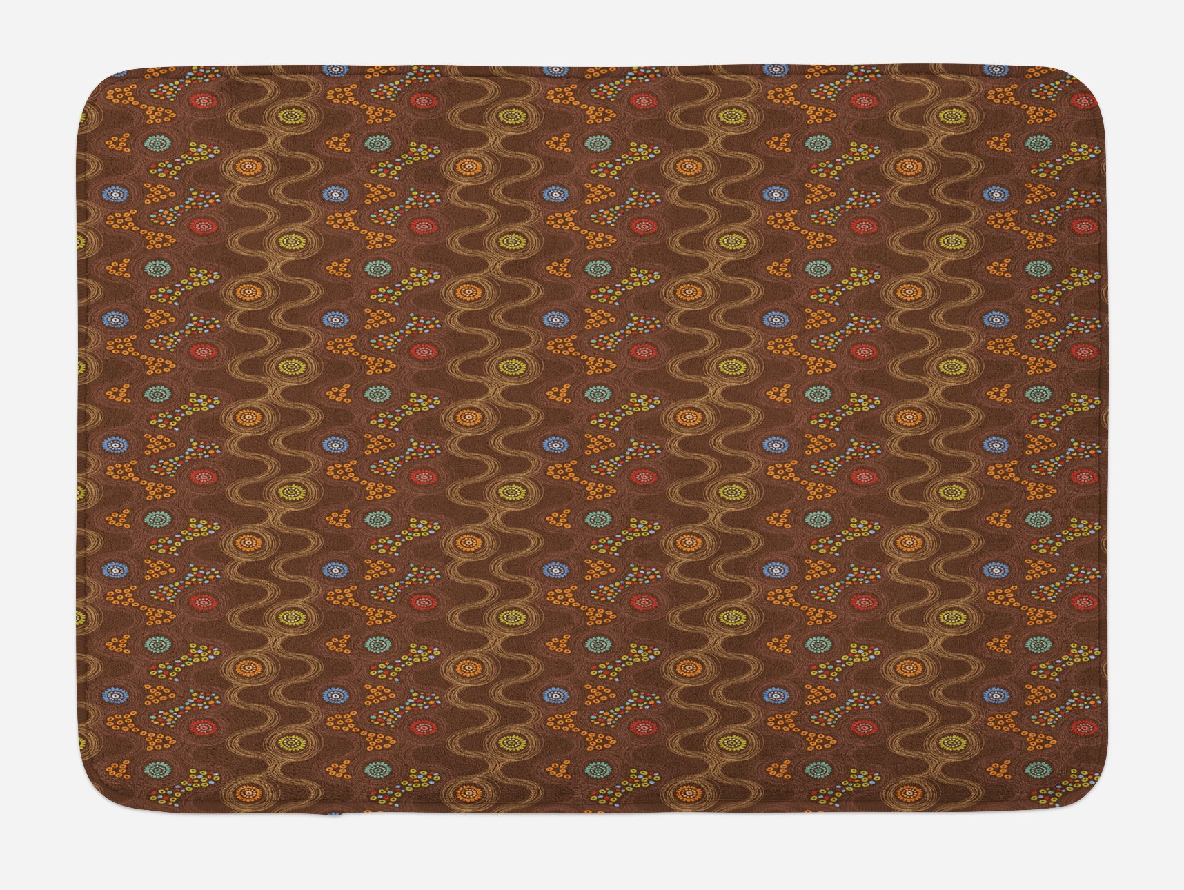 Ambesonne Abstract Bath Mat with Colorful Dots and Flowers - Curved Doodle Line Art Design on Brown Background - Non-Slip Plush Bathroom Rug 30