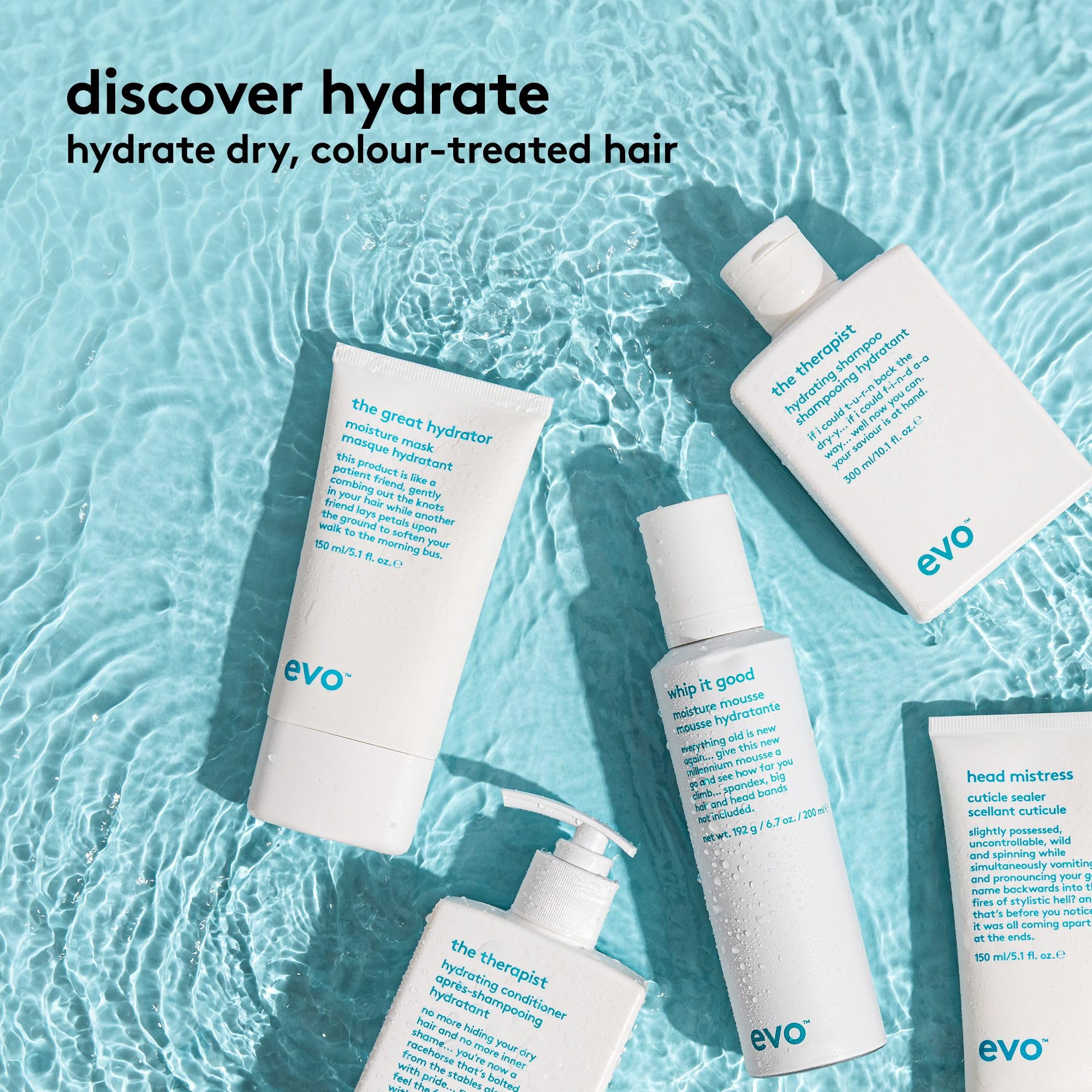 EVO The Therapist Hydrating Hair Care Bundle - Hydrating Shampoo & Conditioner Set with Cuticle Sealer for Dry, Damaged Hair | Salon-Quality Moisturizing Treatment for Frizzy, Color-Treated Hair at Home