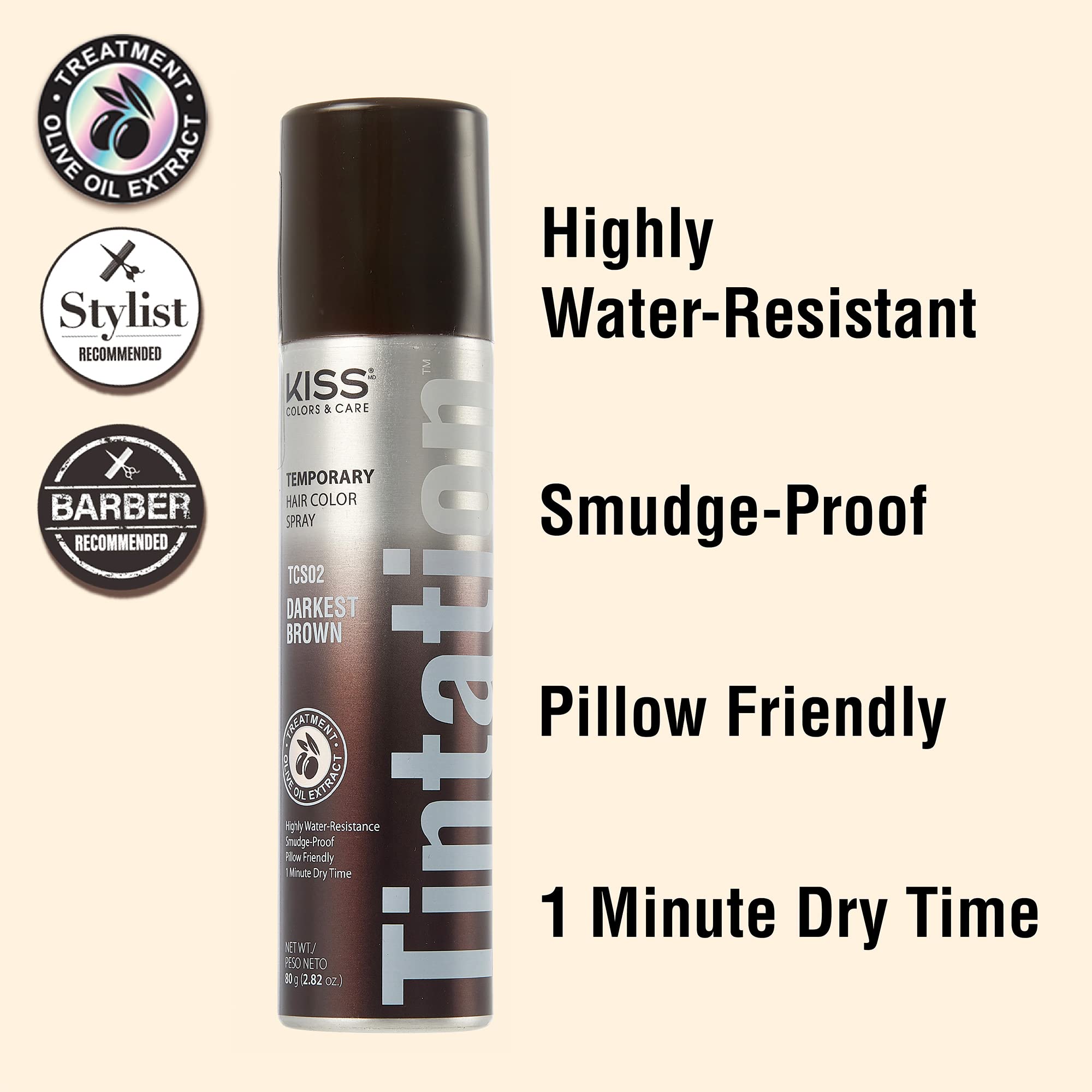 RED by Kiss Tintation Temporary Hair Color Spray - Dark Brown (2 Pack) | Instant Gray Root Cover, Water-Resistant & Smudge-Proof | Quick Dry & Easy Wash Out | Perfect for Hairline & Barber Touch-Ups | Great for Daily Use, Special Occasions & Last-Minute Styling