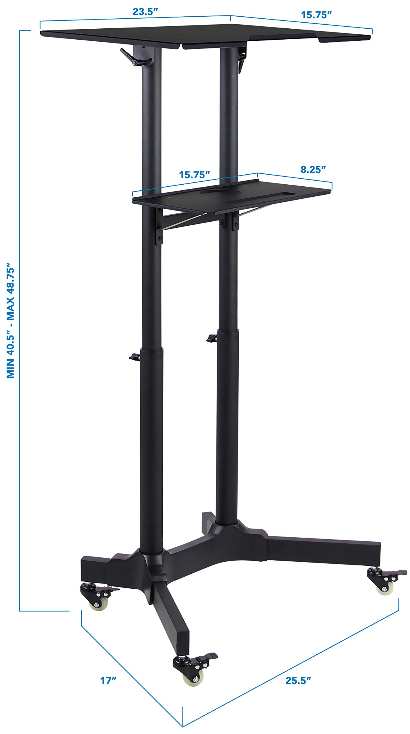 Mount-It! Adjustable Height Mobile Podium Stand with Wheels - Rolling Lectern & Portable Standing Desk with Tilted Shelf & Storage | Perfect for Office Presentations, Classroom Teaching & Conference Room Speeches