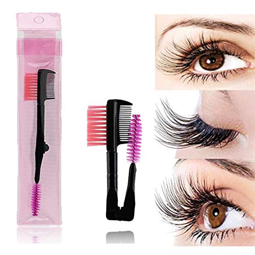 Gugzy Double-Ended Folding Eyelash Comb & Separator - Metal Mascara Lift & Curl Tool for Perfect Eye Makeup (Pink) | Ideal for Lash Extension, False Eyelash Application & Professional Makeup Artists