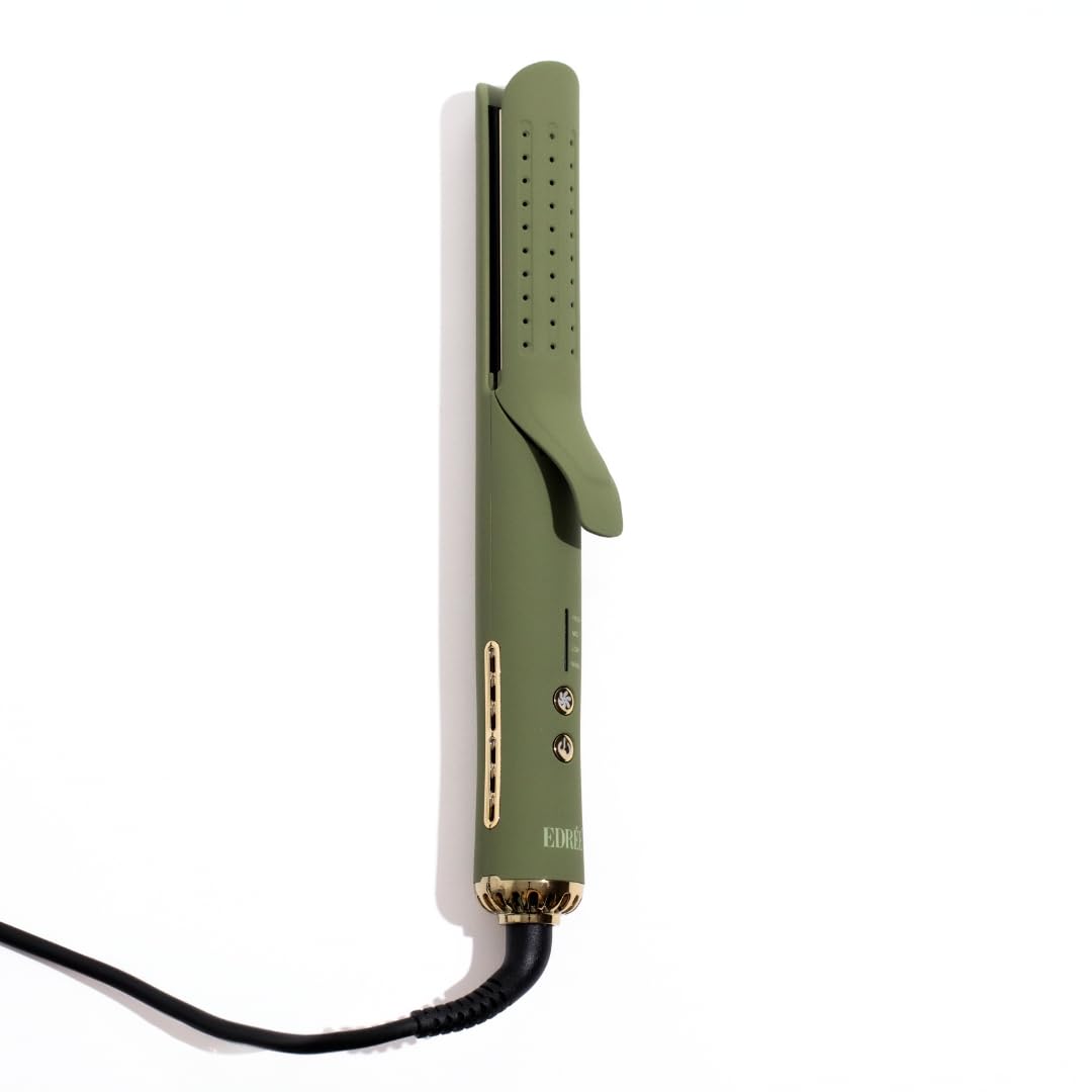 Loulou 2-in-1 Hair Straightener and Curler with Titanium Plates - Adjustable Temperature 330°F to 450°F, Cool Shot Button & 360° Swivel Cord - Dual Voltage Styling Iron for Travel (Olive Green) | Perfect for Salon-Quality Styling at Home or On-The-Go