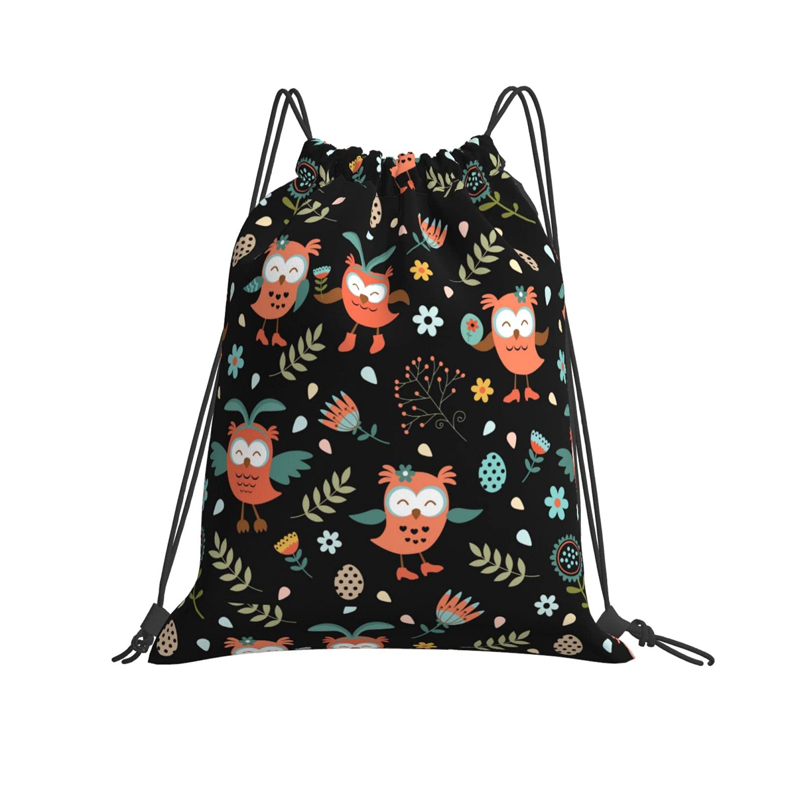 Owl Print Drawstring Backpack - Water Resistant Nylon Gym Bag for Yoga, Shopping & Beach - Lightweight Sports Backpack for Women & Men - Perfect for Travel, Workout & Outdoor Activities