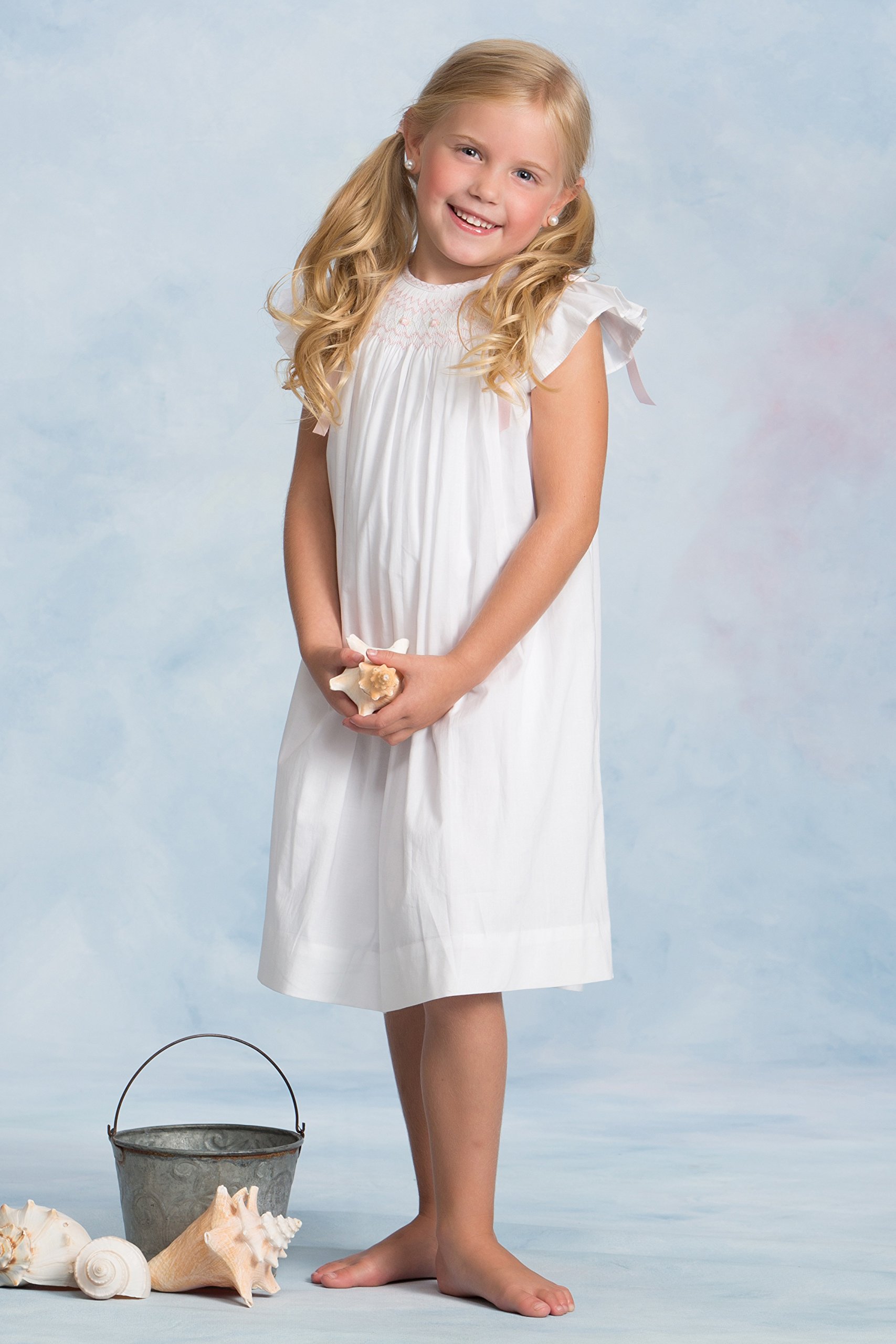 Easter Smocked Dress for Toddler Girls - Floral Lace White & Pink Flower Girl Dress - Perfect for Easter Sunday, Spring Parties & Special Occasions