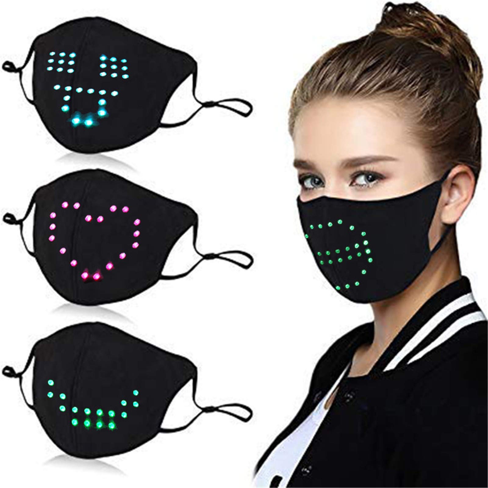 Smart LED Face Mask with Voice Activation - Reusable & Washable Black Light Up Smile Mask for Adults - Perfect for Halloween, Cosplay, and Party Fun