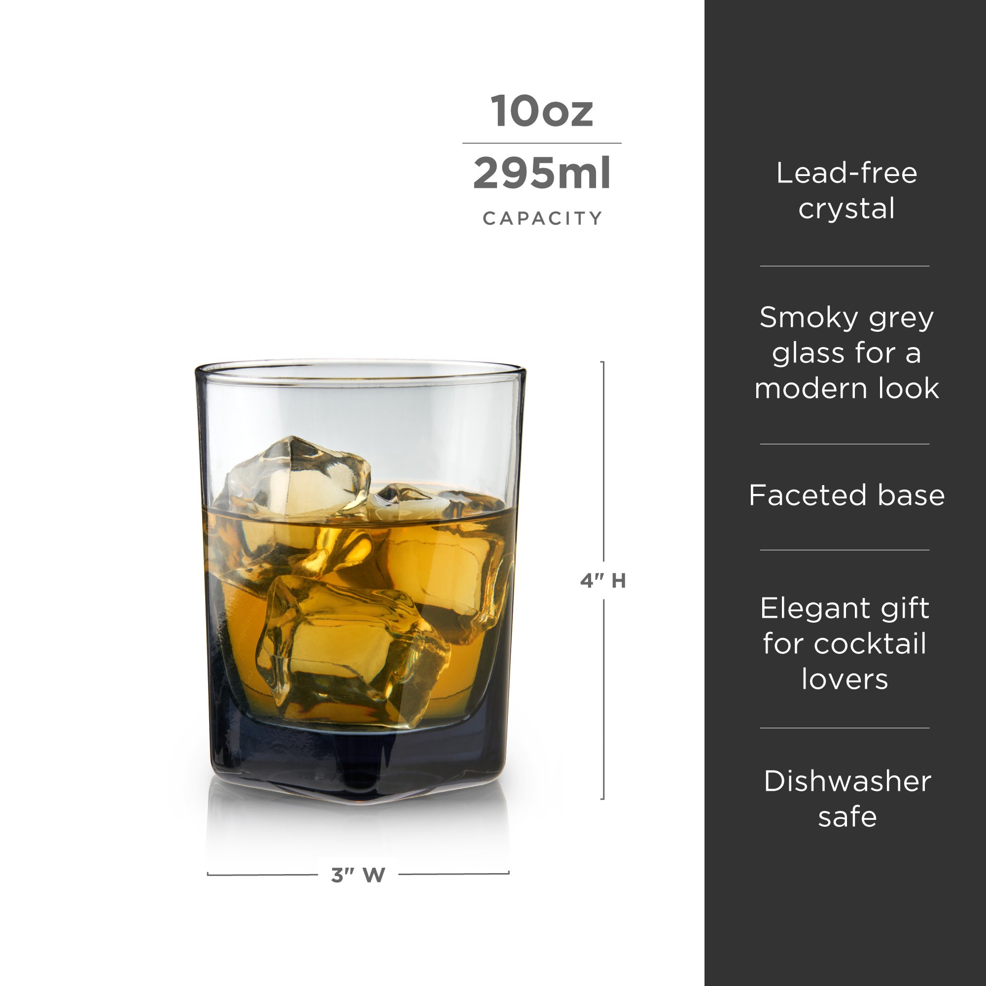 Premium Hexagonal Crystal Double Old Fashioned Glasses - Smoke Colored Whiskey Glasses for Cocktails, Bourbon & Scotch - Elegant Barware for Home Bars, Parties & Gifts