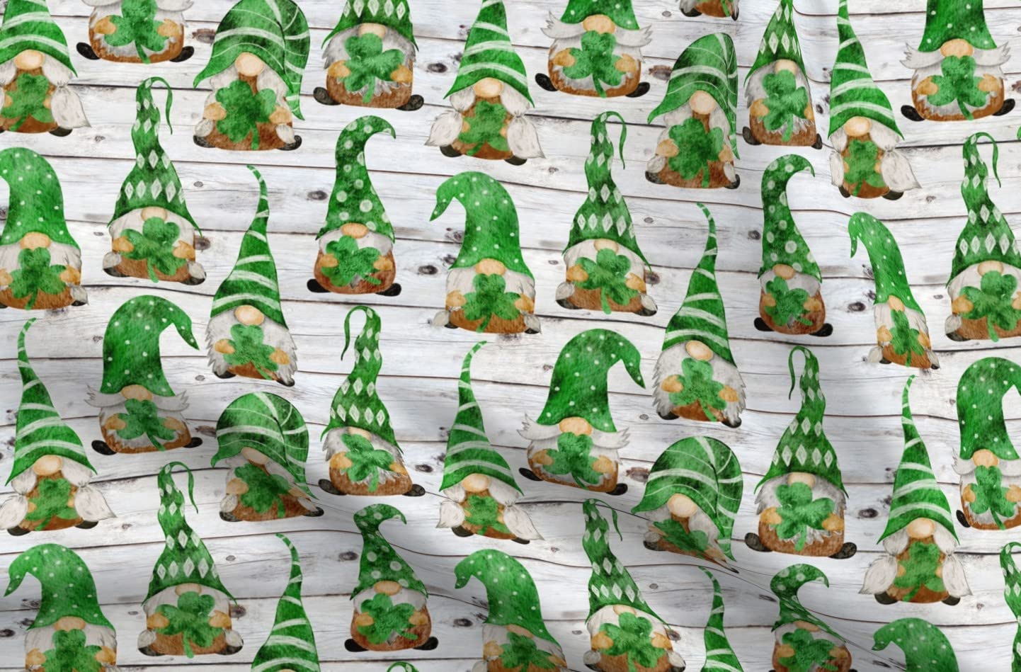 Irish Gnomes Watercolor Shamrock Printed Minky Fabric - Medium Scale Green Gnome Design on Soft Plush Fabric for Baby Blankets, Quilt Backing & Sewing Projects | Perfect for Nursery Decor, DIY Crafts & Holiday Gifts