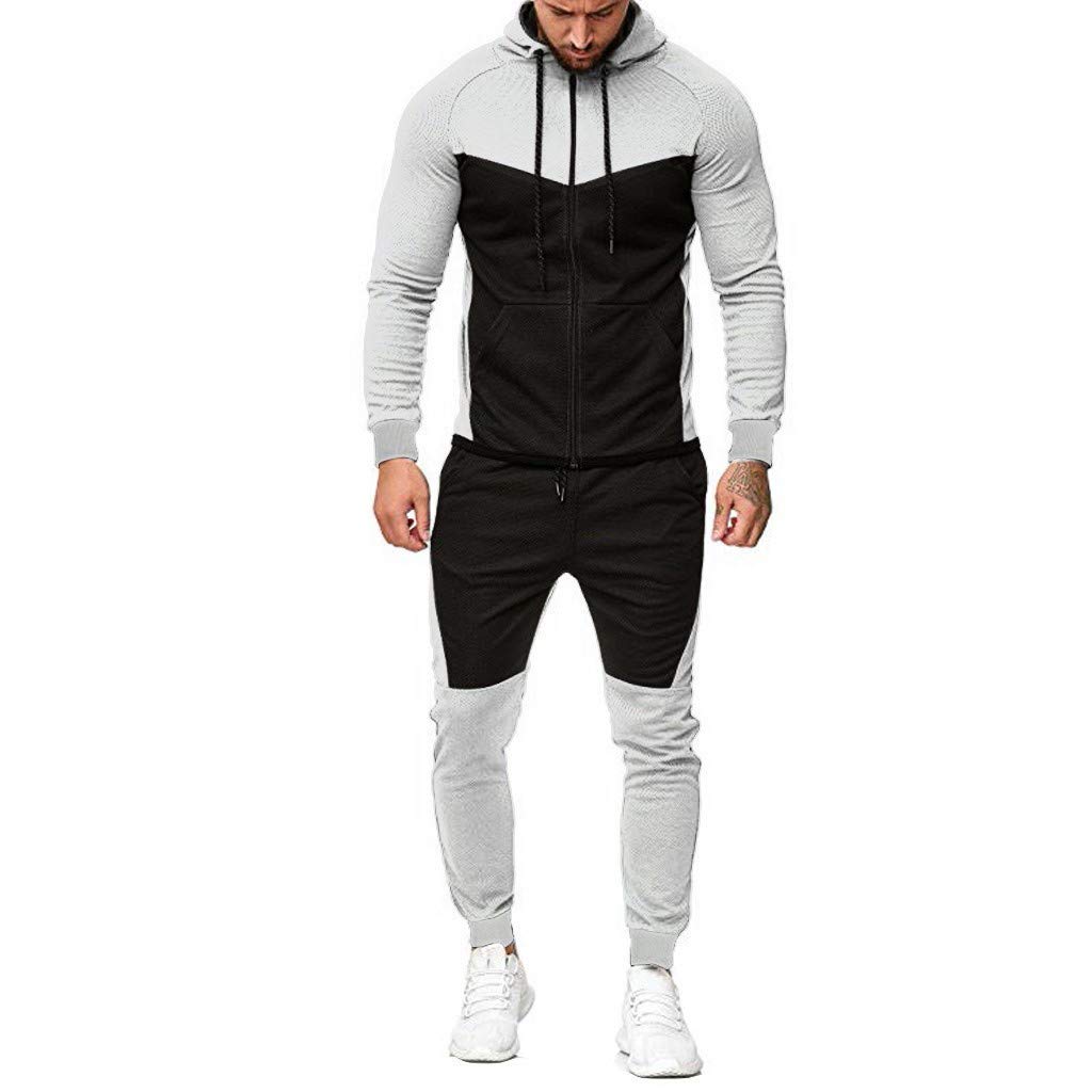 Limsea Men's Sports Tracksuit Set - 2021 Spring Solid Color Full-Zip Running Jacket & Jogging Pants for Gym, Workout & Outdoor Activities