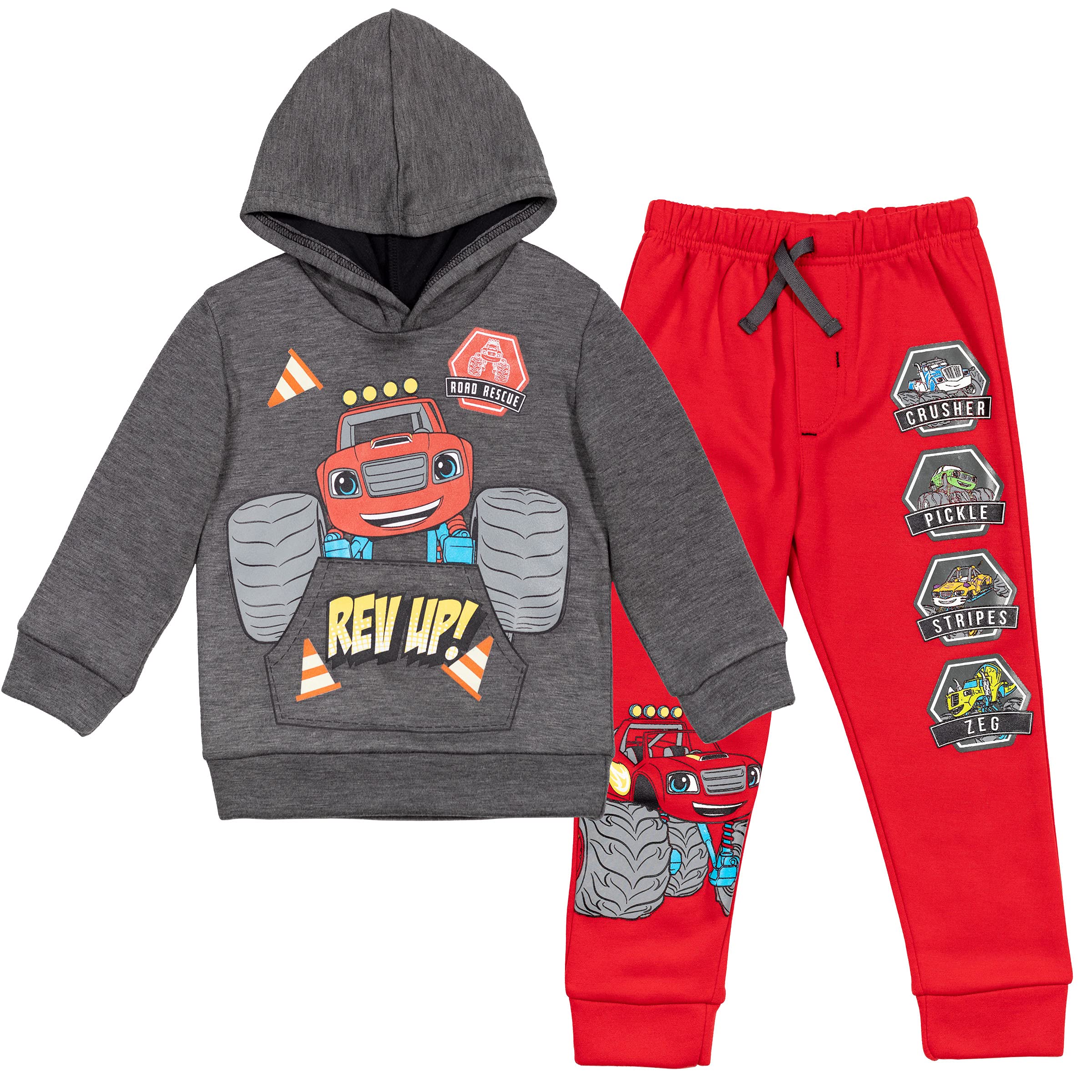 Blaze and the Monster Machines Zeg Stripes Pickle Fleece Pullover Hoodie & Jogger Pants Outfit Set for Toddlers to Big Kids - Cozy Playtime & Casual Wear