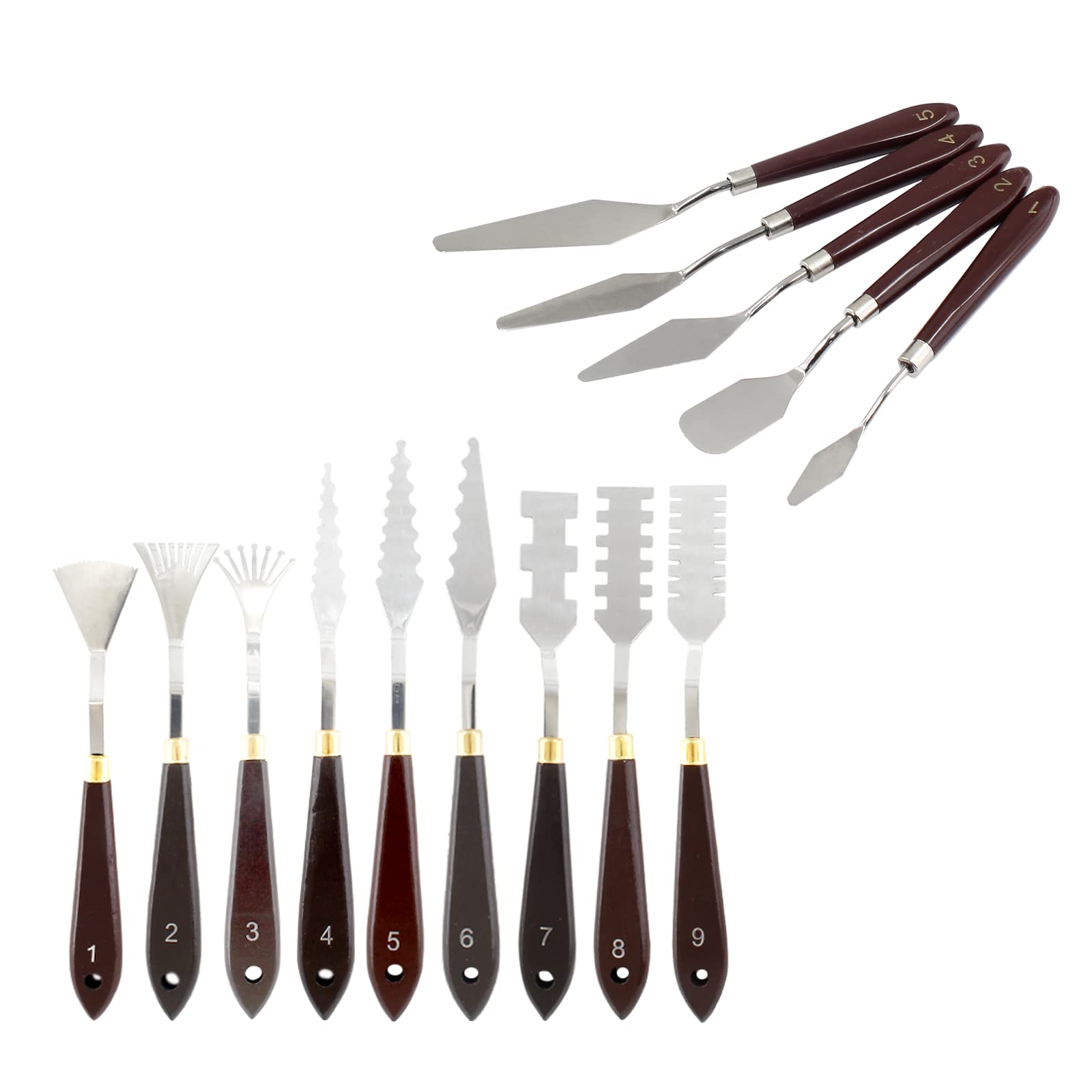 14-Piece Stainless Steel Palette Knife Set with Wooden Handle - Professional Artist Painting Tools for Oil, Acrylic & Canvas - Perfect for Color Mixing, Texture Creation & Art Studio Use
