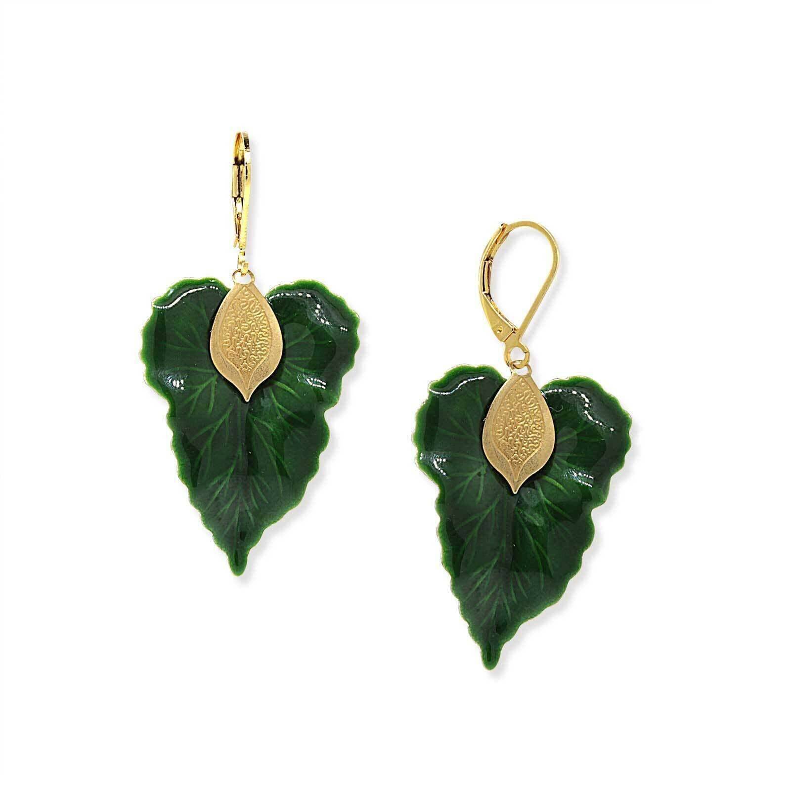 1928 Jewelry Green Enamel Leaf Lever Back Earrings - Vintage Style Dangle Earrings for Women, Perfect for Parties, Weddings & Everyday Wear
