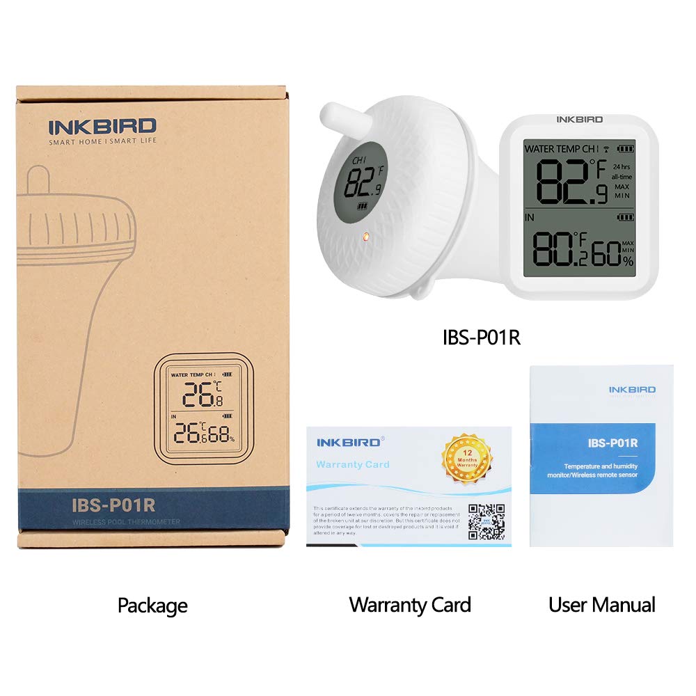 Wireless Pool Thermometer Set IBS P01R - Digital Floating Thermometer for Swimming Pools, Spas & Hot Tubs - Monitor Water Temperature Remotely with LCD Display - Perfect for Backyard, Vacation Homes & Pool Maintenance
