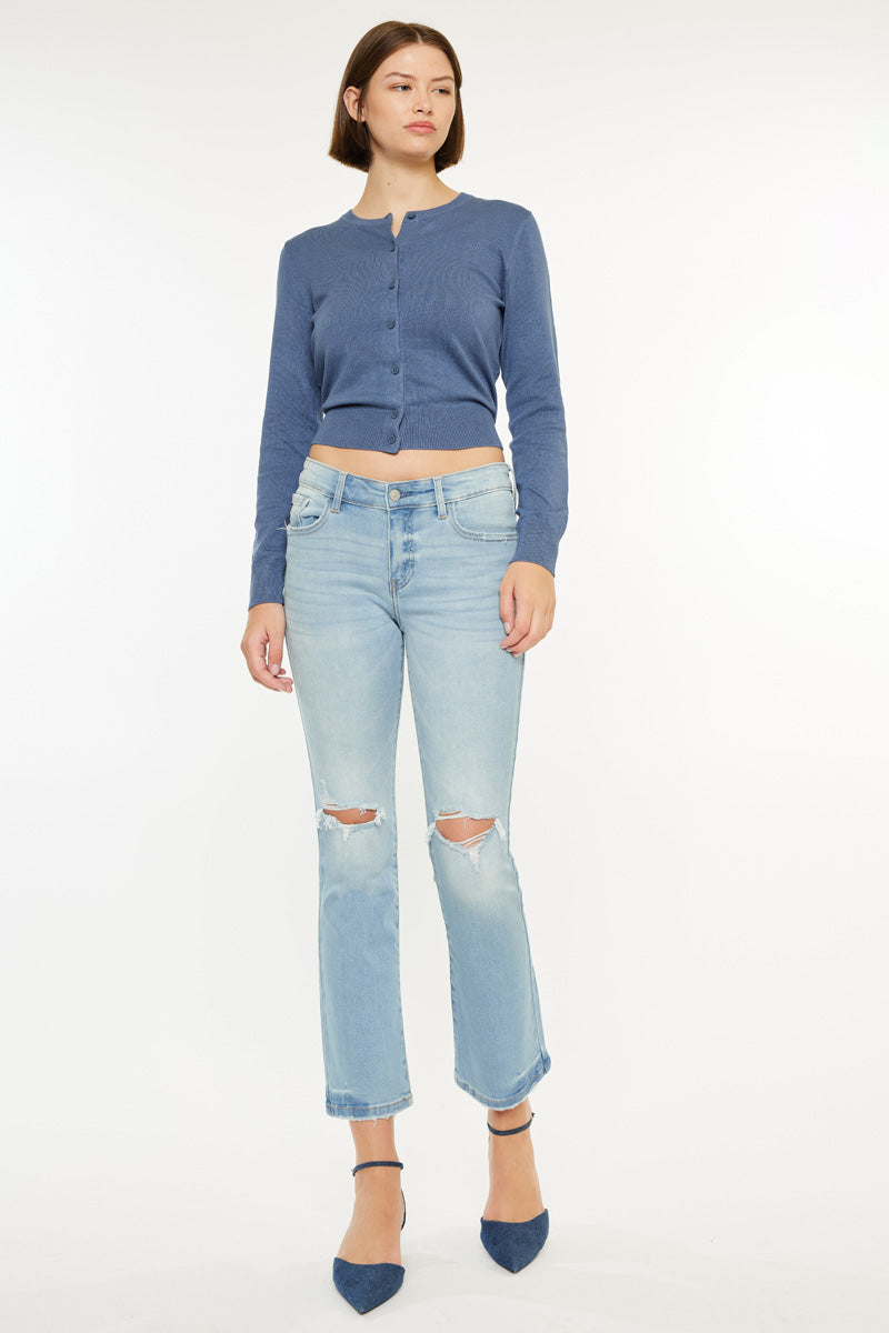 Coraline Essentials Mid Rise Kick Flare Jeans for Women - Stretchy Denim Pants with Comfortable Fit - Perfect for Casual Outings and Everyday Wear