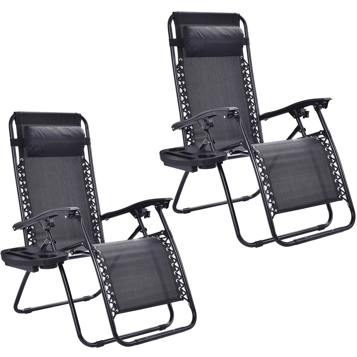 Casart Set of 2 PC Folding Lounge Chairs - Outdoor Zero Gravity Recliners with Cup Holder - Lightweight & Portable for Backyard, Beach, Poolside & Patio Relaxation