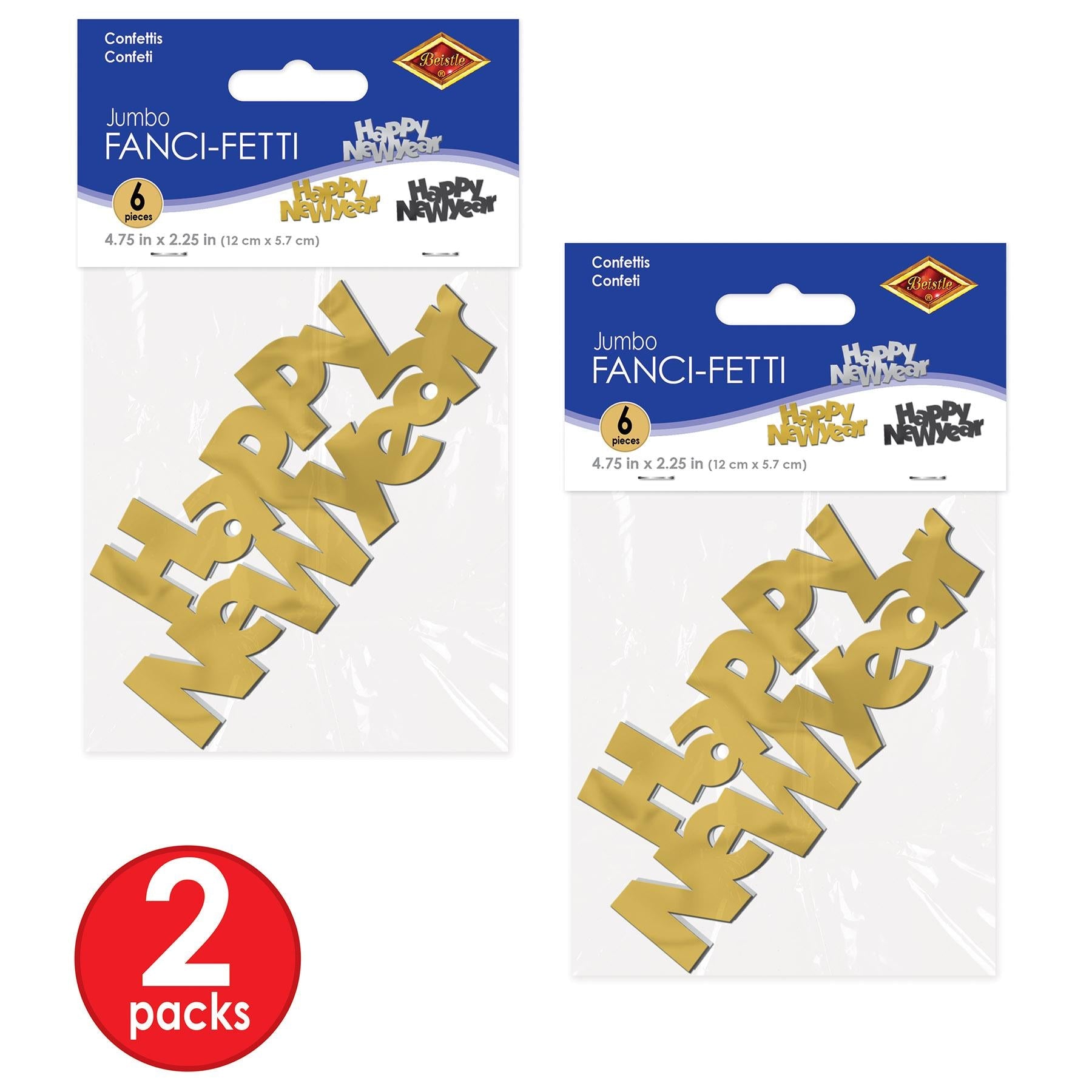 12 Pack Beistle Black Gold Silver Jumbo Happy New Year Confetti - Perfect for New Year's Eve Party Decorations & Celebrations