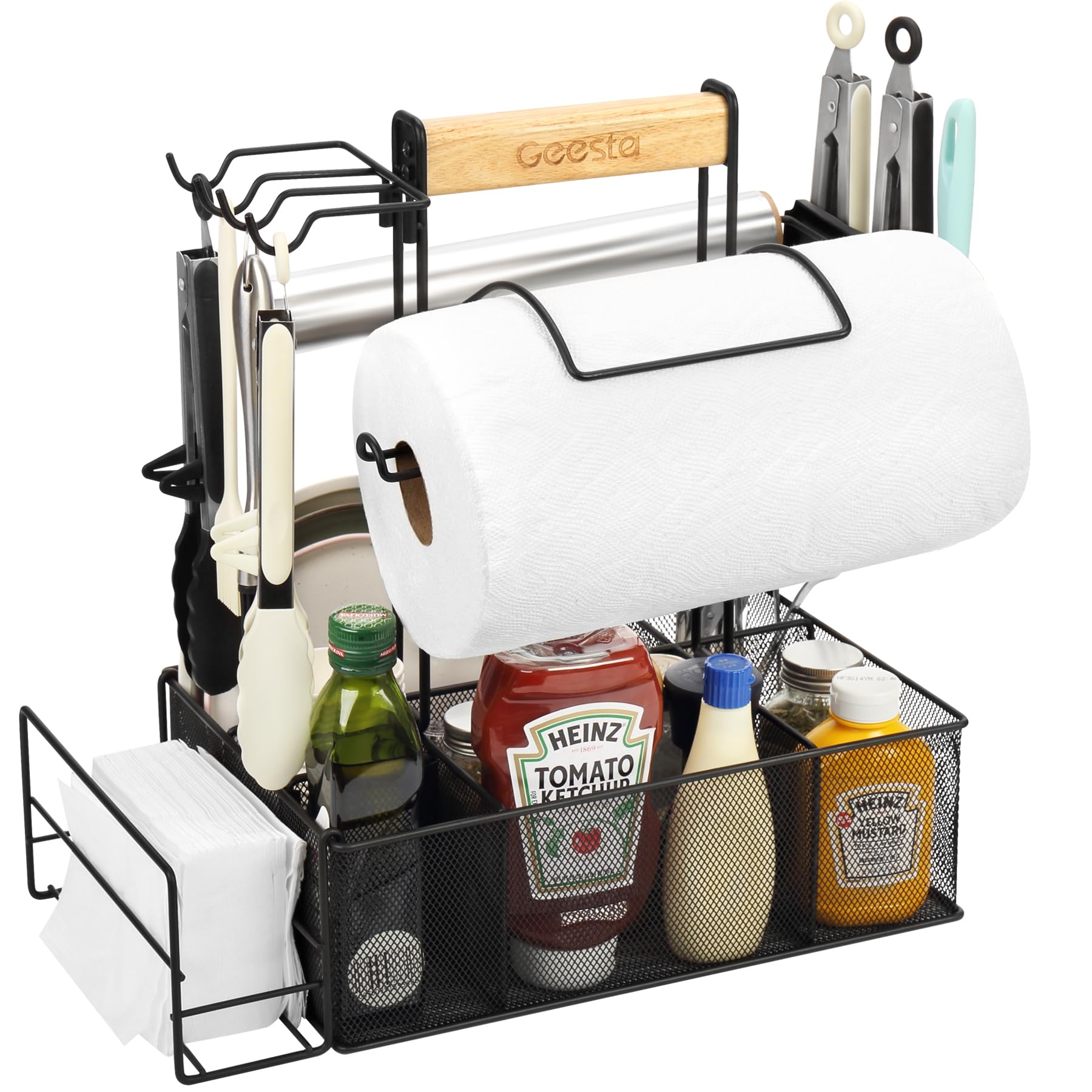 **Geesta Grill Caddy – BBQ Organizer for Outdoor Cooking, Camping & Picnic Accessories with Paper Towel Holder, Magnetic Tool Holder & Condiment Storage – Perfect for Tailgating, RV Kitchens & Backyard Grilling**