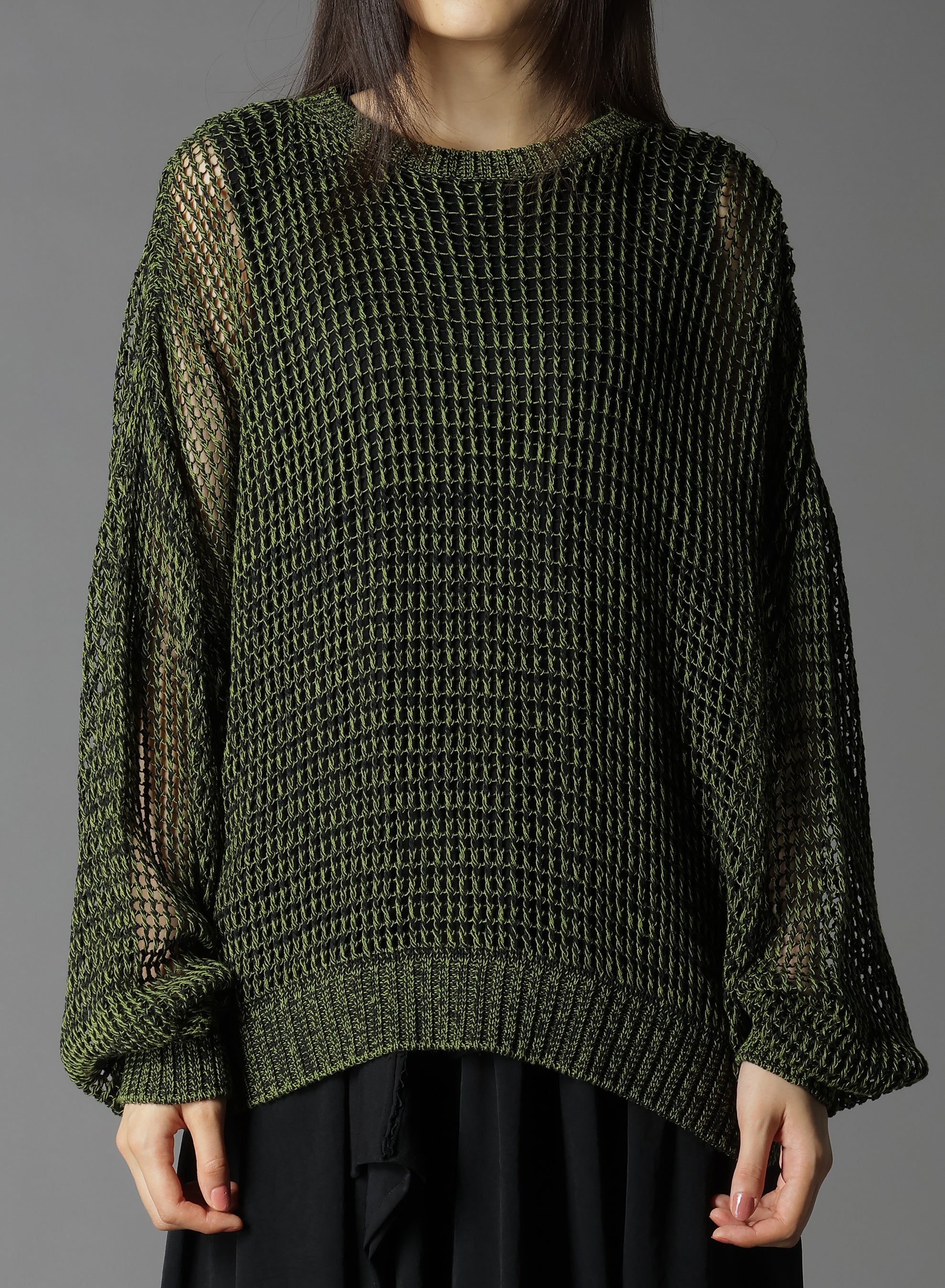 **CODE YARN MESH CREW NECK KNIT SWEATER - Women's Casual Pullover Top for Fall & Winter - Perfect for Layering, Office Wear, and Weekend Outfits**