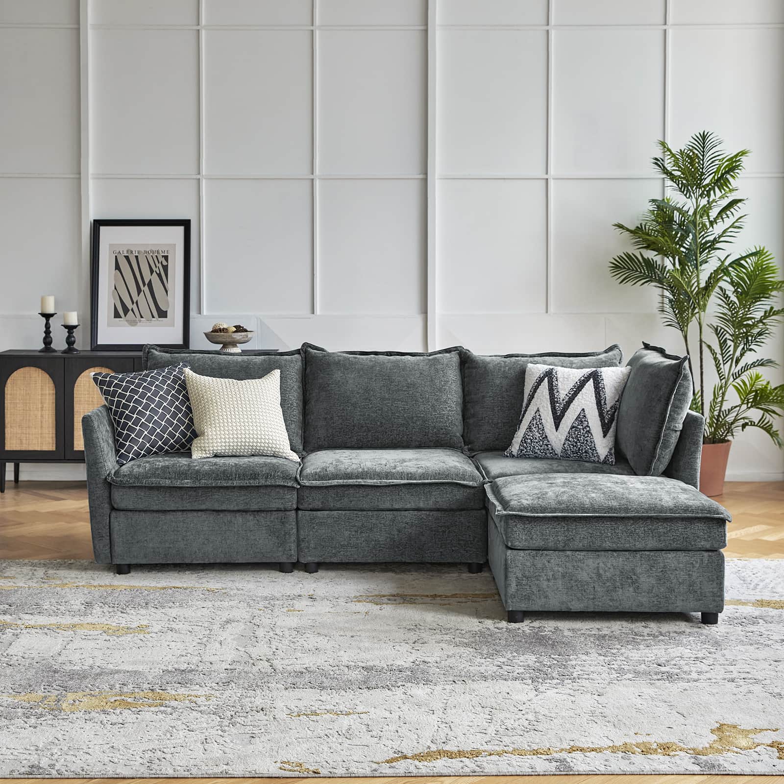 Harmetrix Oversized Soft Sectional Couch with Storage | Modern L-Shaped Sofa Bed with Hidden Compartment | Perfect for Living Room, Family Room & Small Spaces