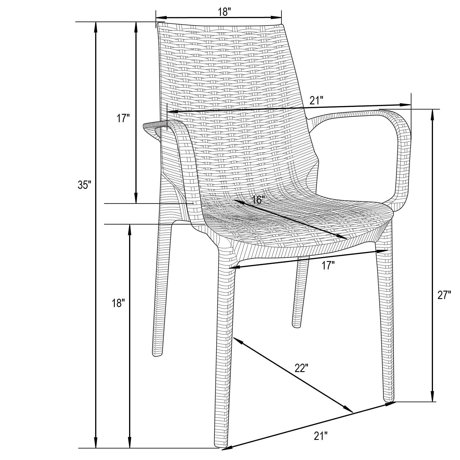 LeisureMod Kent Modern Indoor Outdoor Patio Stackable Dining Arm Chair Set of 2 - White - Perfect for Backyard, Garden, Restaurant & Cafe Seating