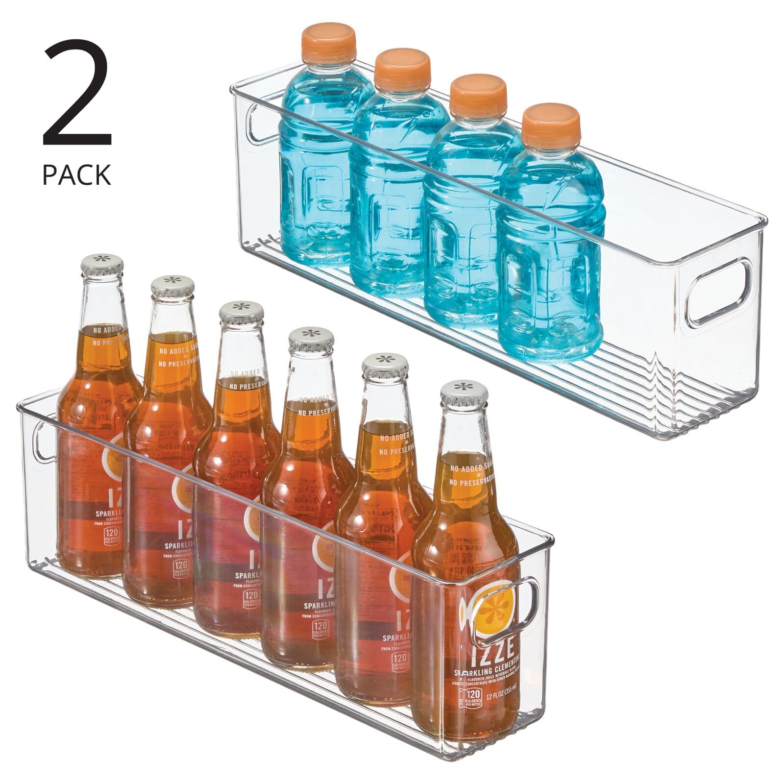 Plastic Kitchen Organizer Bin with Handles - 2 Pack for Pantry, Fridge & Cabinet Storage - Perfect for Canned Food & Snacks